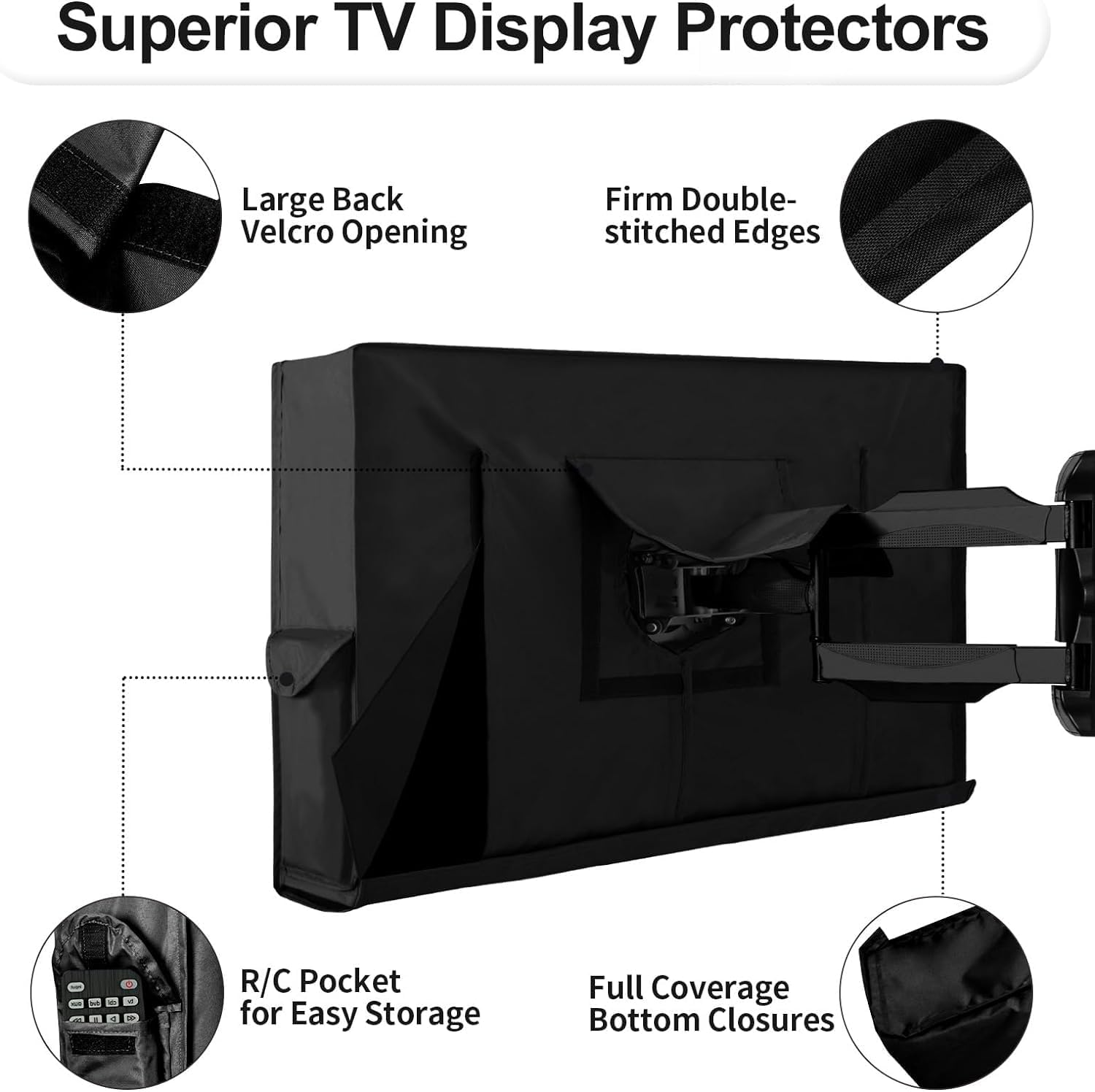 EZONEDEAL Outdoor TV Cover Heavy Duty Oxford Waterproof Dustproof anti UV Durable Patio outside Television Cover TV Screen Full Protector Covers-Black (Black 55-58 Inch) image number 3