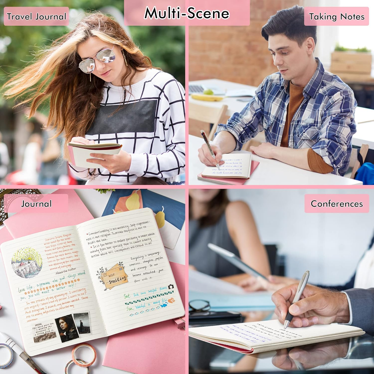 Feela Soft Cover Notebook Bulk, 8 Pack College Ruled Notebooks for Work Studay, Lined Travel Journal for Women Men, Note Taking Notebook School Supplies Business Writing, 8.2&rdquo; X 5.5&rdquo;, A5, Pink image number 6