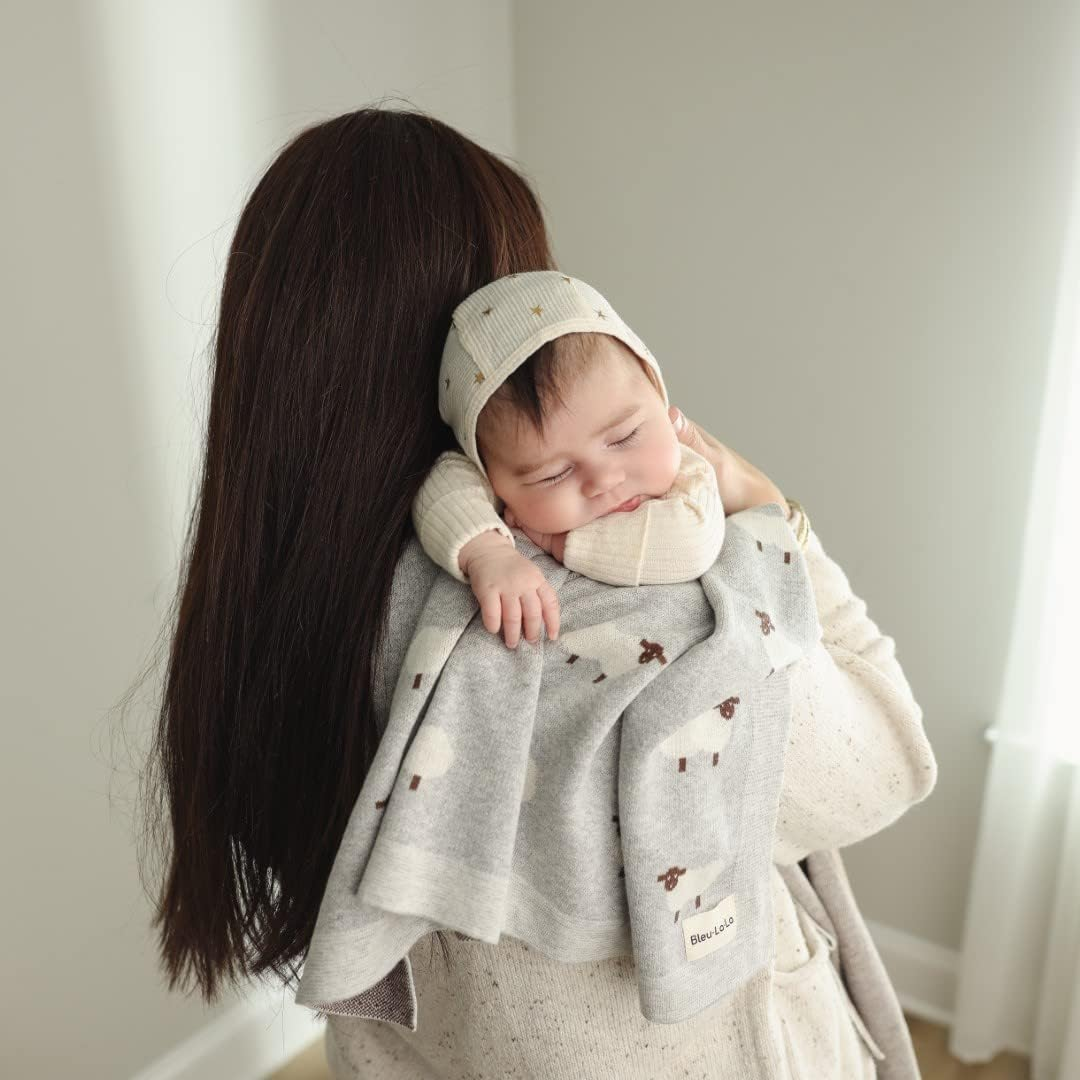 Baby Swaddle Blanket - 100% Luxury Cotton Knit Soft Cozy Lightweight Unisex Receiving Swaddle Crib Stroller Quilt Blanket for Shower Gift Registry for Newborns Infants Toddlers (Sheep - Khaki) image number 1