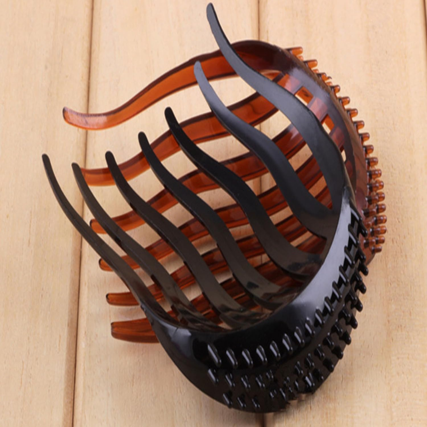 Hair Comb Pack of 2 Plastic Side Hair Twist Comb French Twist Comb Hair Clips with Teeth for Hair Styling Accessories for Women and Girls (Black & Brown) image number 5