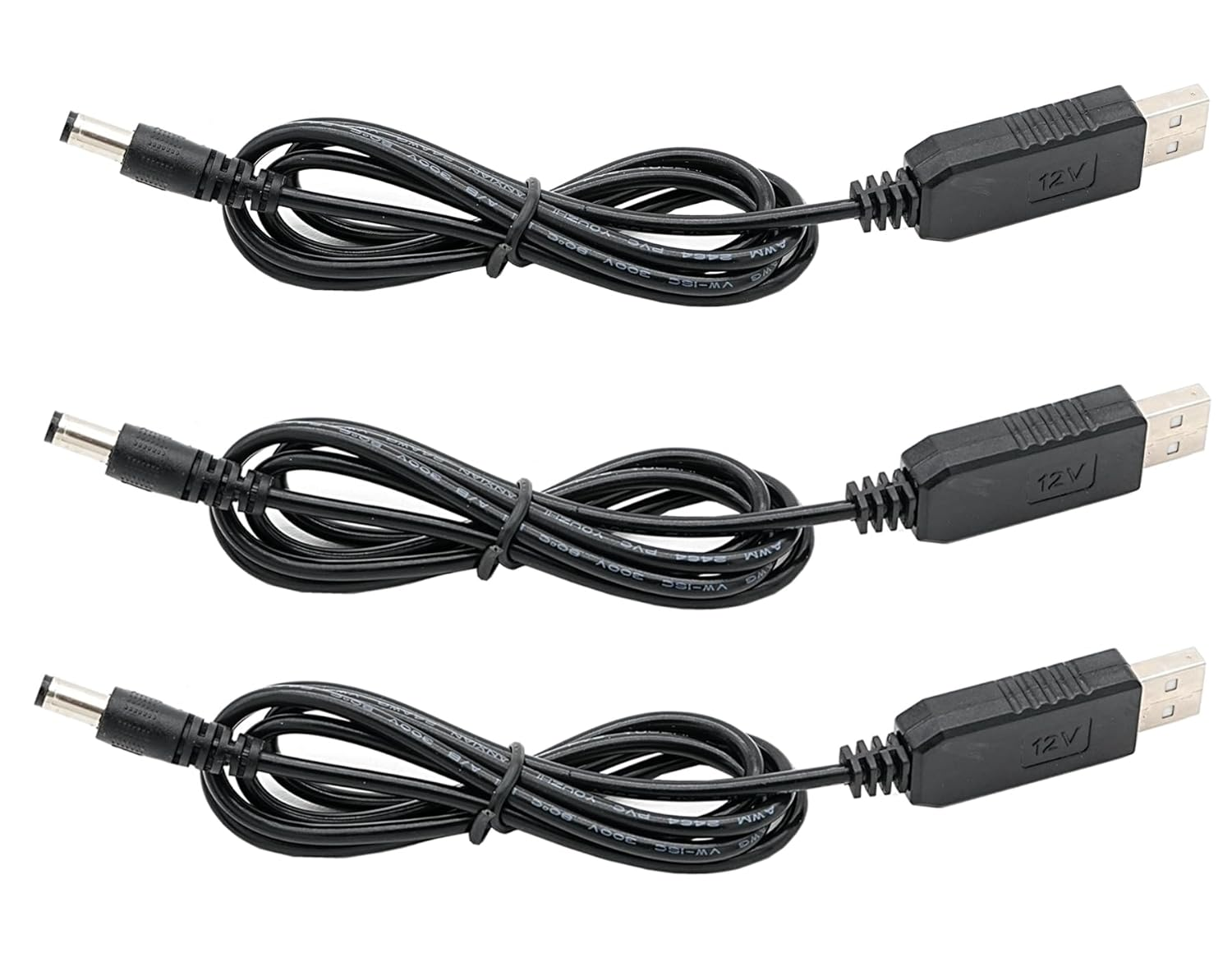 DIGISHUO 3Pcs USB to 12V Adapter, 5V to 12V Step up Cable Cord with DC Jack 5.5 X 2.1Mm for Fan, Table Lamp, Piano Keyboard, Bluetooth Audio, Wireless Router, Speakers, Max Current 800Mah