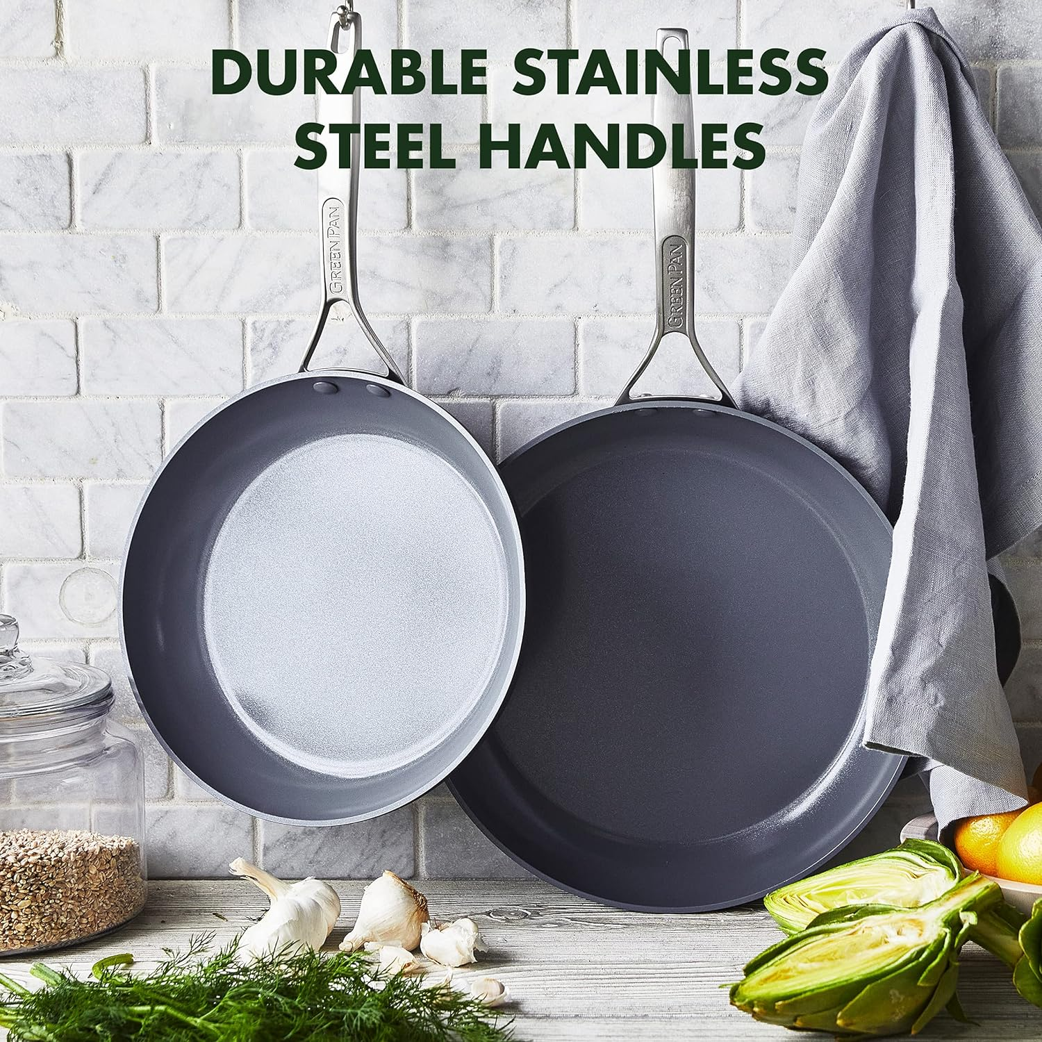Greenpan Paris Pro Hard Anodized Healthy Ceramic Nonstick, 10" and 12" Frying Pan Skillet Set, Pfas-Free, Dishwasher Safe, Grey image number 1
