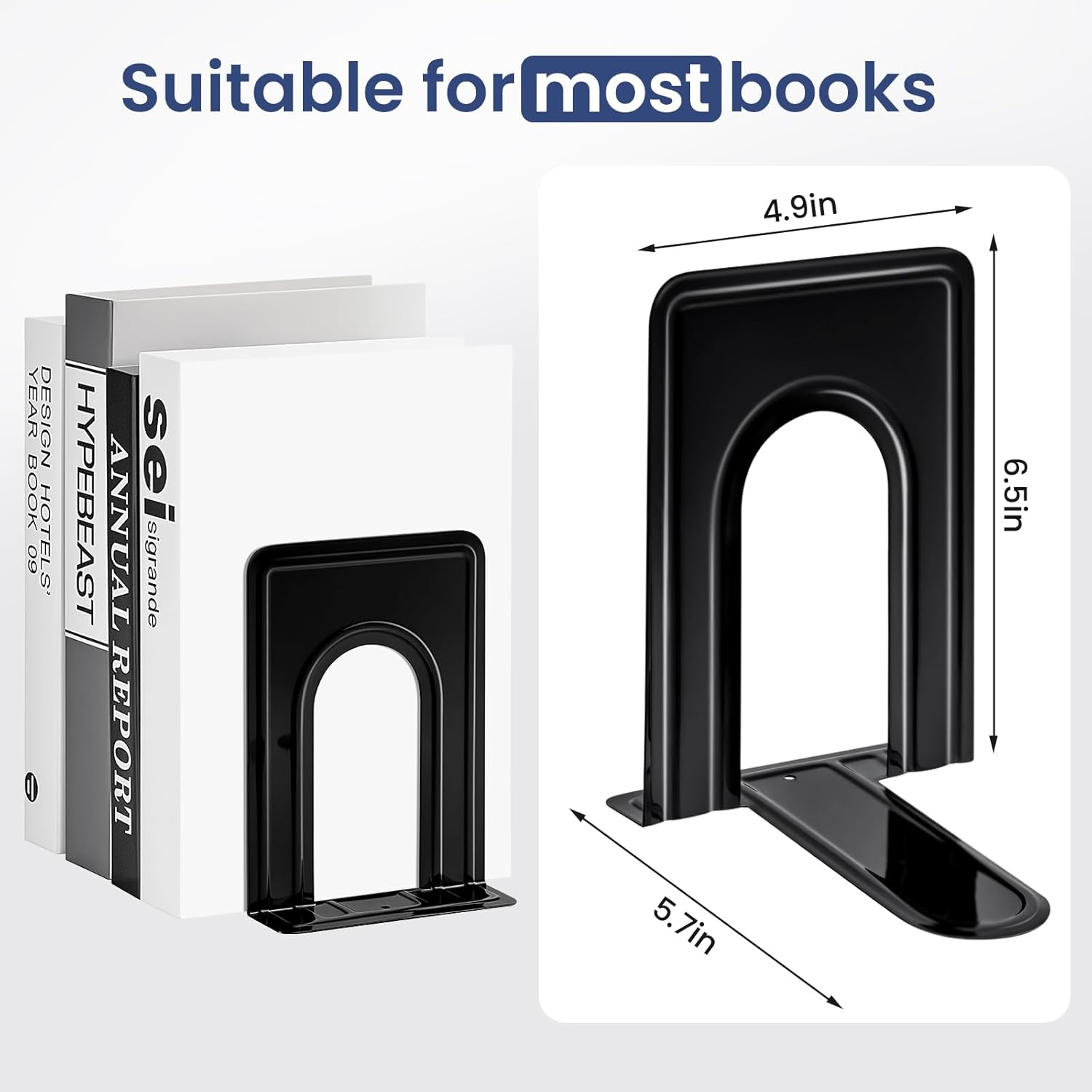 Happyhapi Book Ends Metal Bookends for Shelves,14 Pcs Book End to Hold Books Heavy Duty,Black Non-Skid Bookend,Book Holder Stopper for Shelf Office Home,6.5 X 5.7 X 4.9(7 Pairs, Large) image number 4