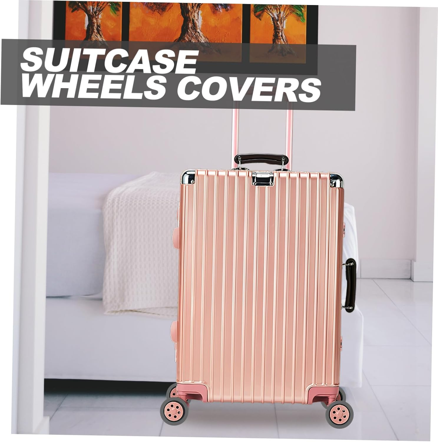 JECOMPRIS 8Pcs Rubber Luggage Wheel Protector Covers Deep Grey Suitcase Wheel Covers Noise-Reducing Travel Luggage Wraps for Spinner Floor Protection image number 2