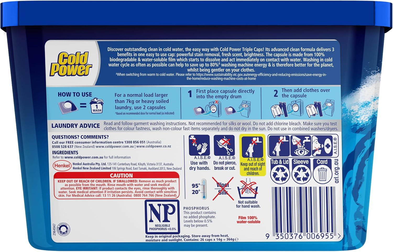 Cold Power Advanced Clean Triple Laundry Detergent 26 Capsules 364 G image number 4