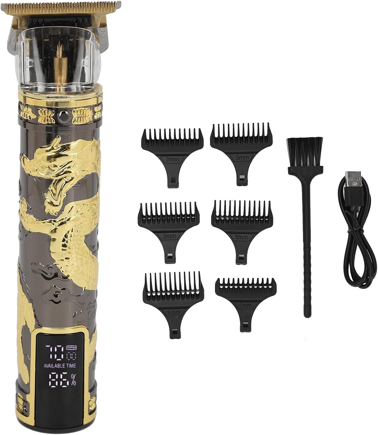 Professional Electric Hair Clipper LED Display USB Cutting Trimmer with 6 Guide Combs Suitable for Various Hairstyles