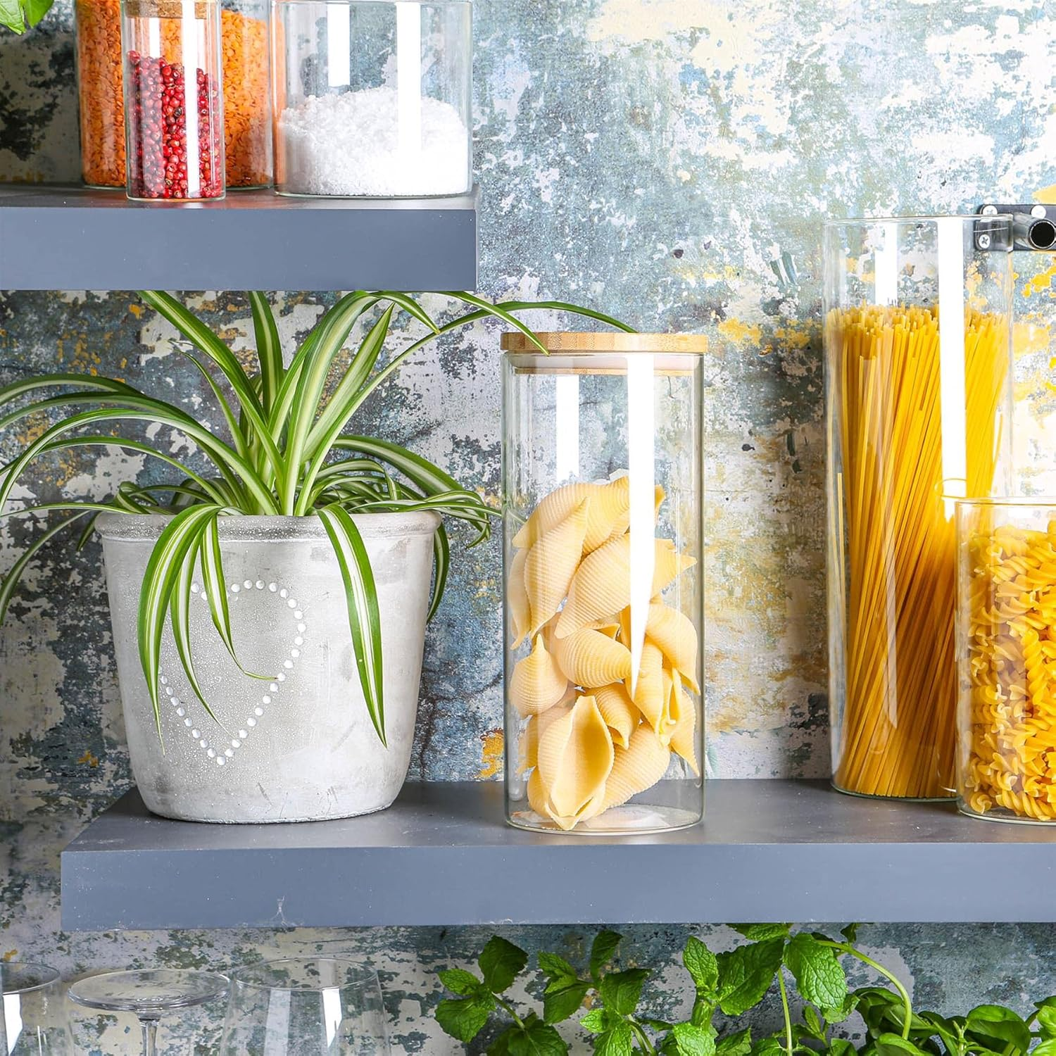 Argon Tableware Scandi Storage Jars with Wooden Lids - 1500Ml - 6 Pack - Modern round Organisation Container Glass Jar for Kitchens, Pantry, Bathrooms, Utility Rooms image number 2