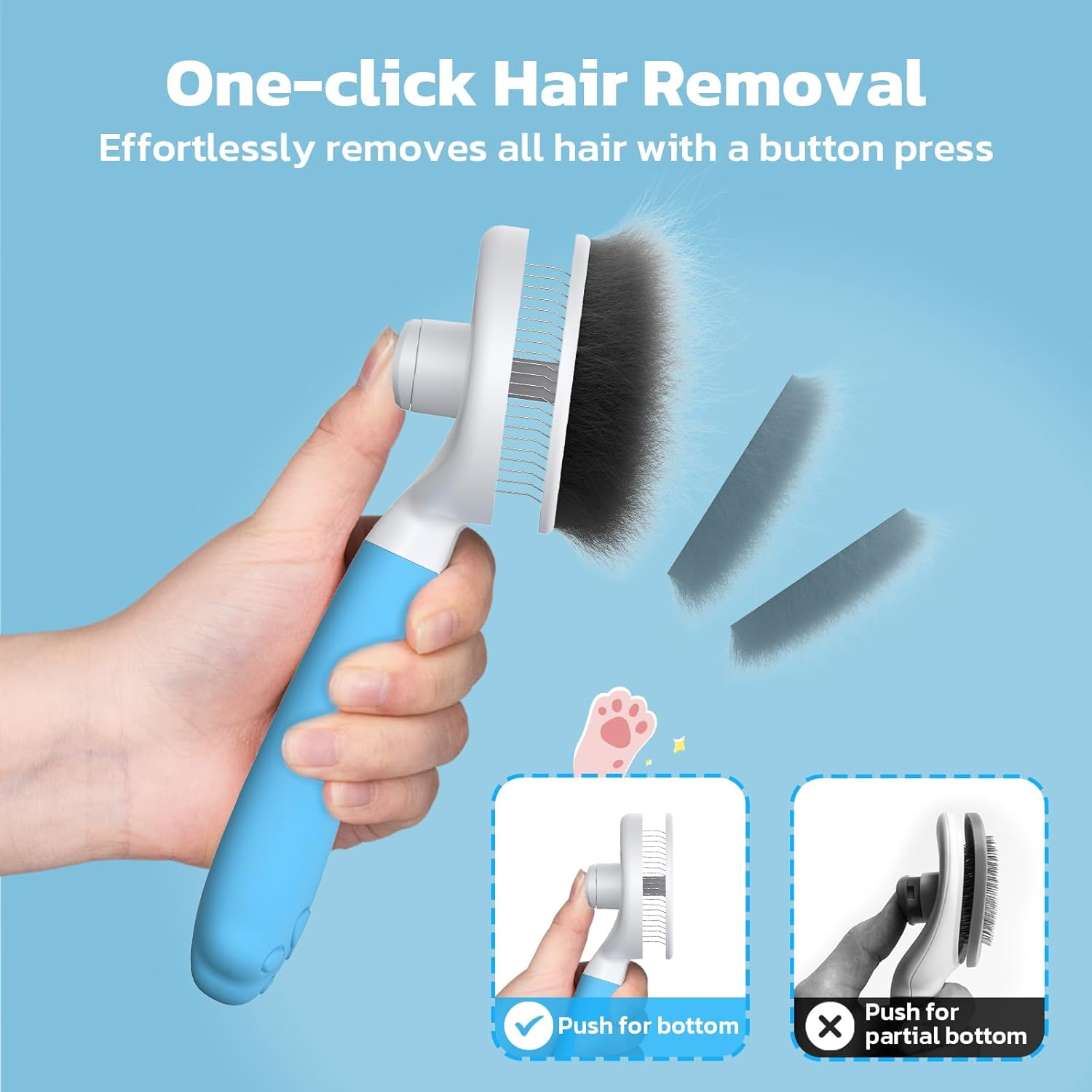 Zivacate Cat Brush Dog Brush [Ergonomic Handle & One-Click Cleaning] Tool for Short & Long-Haired Dogs/Cats/Rabbits, Undercoat Brush (Ocean Blue) image number 2