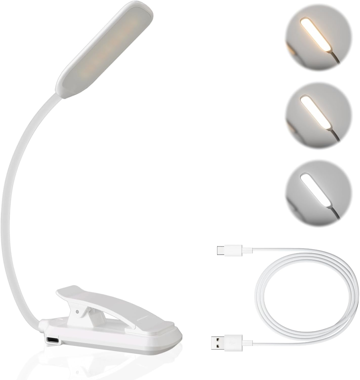LUTW LED Book Light, 3 Eye-Friendly Colours and Stepless Dimming Reading Light, USB Rechargeable Clip on Light, Long Battery Life, Flexible Arm, Lightweight, for Bedside, Desk & Study, Black