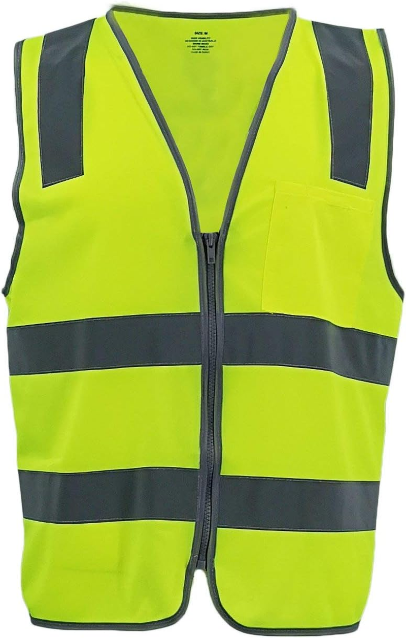 Zmart Australia Hi Vis Safety Zip up Vest Reflective Tape Pocket Workwear Day Night Visibility