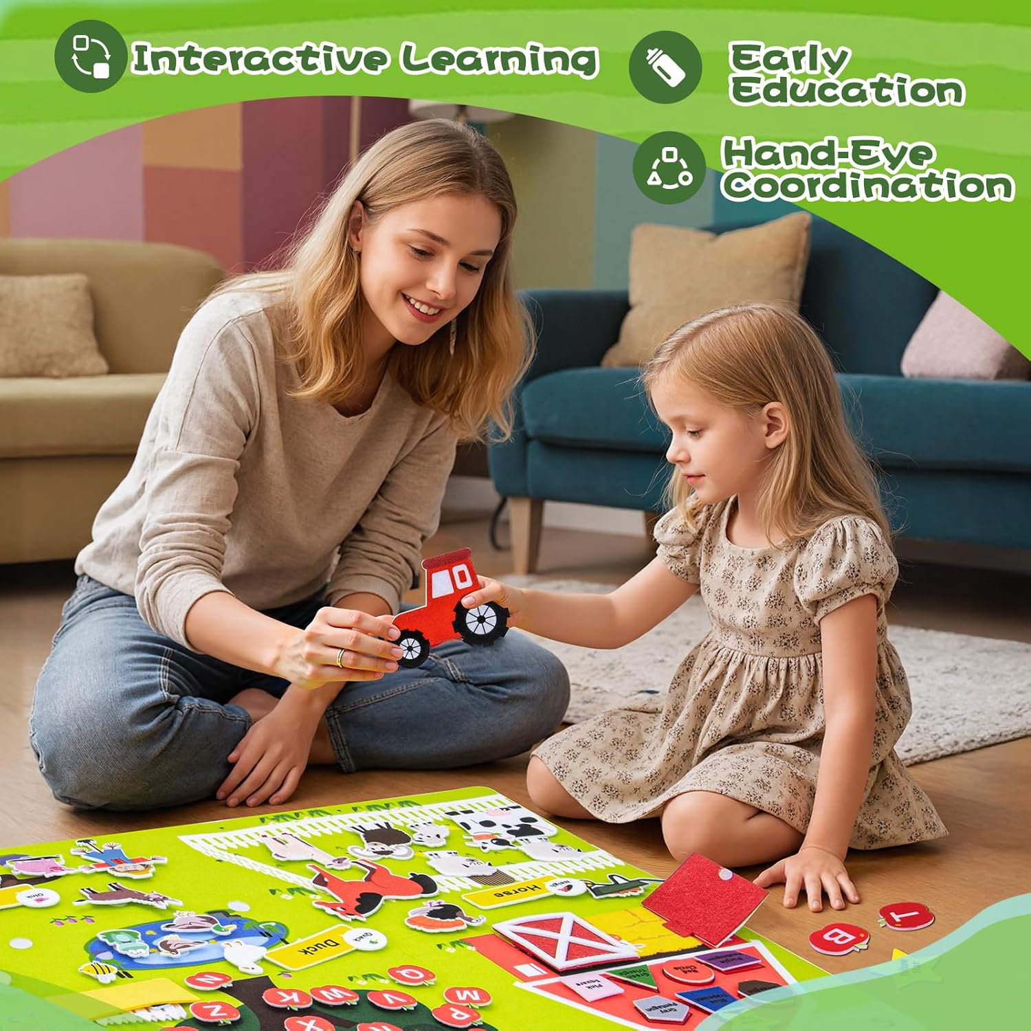 Farm Animals Felt Story Board Set &ndash; 99 PCS Interactive Felt Busy Board for Toddlers, Preschool Wall Busy Toys, Montessori Educational Wall Panel for Kids, Early Learning Flannel Storytelling Kit image number 4