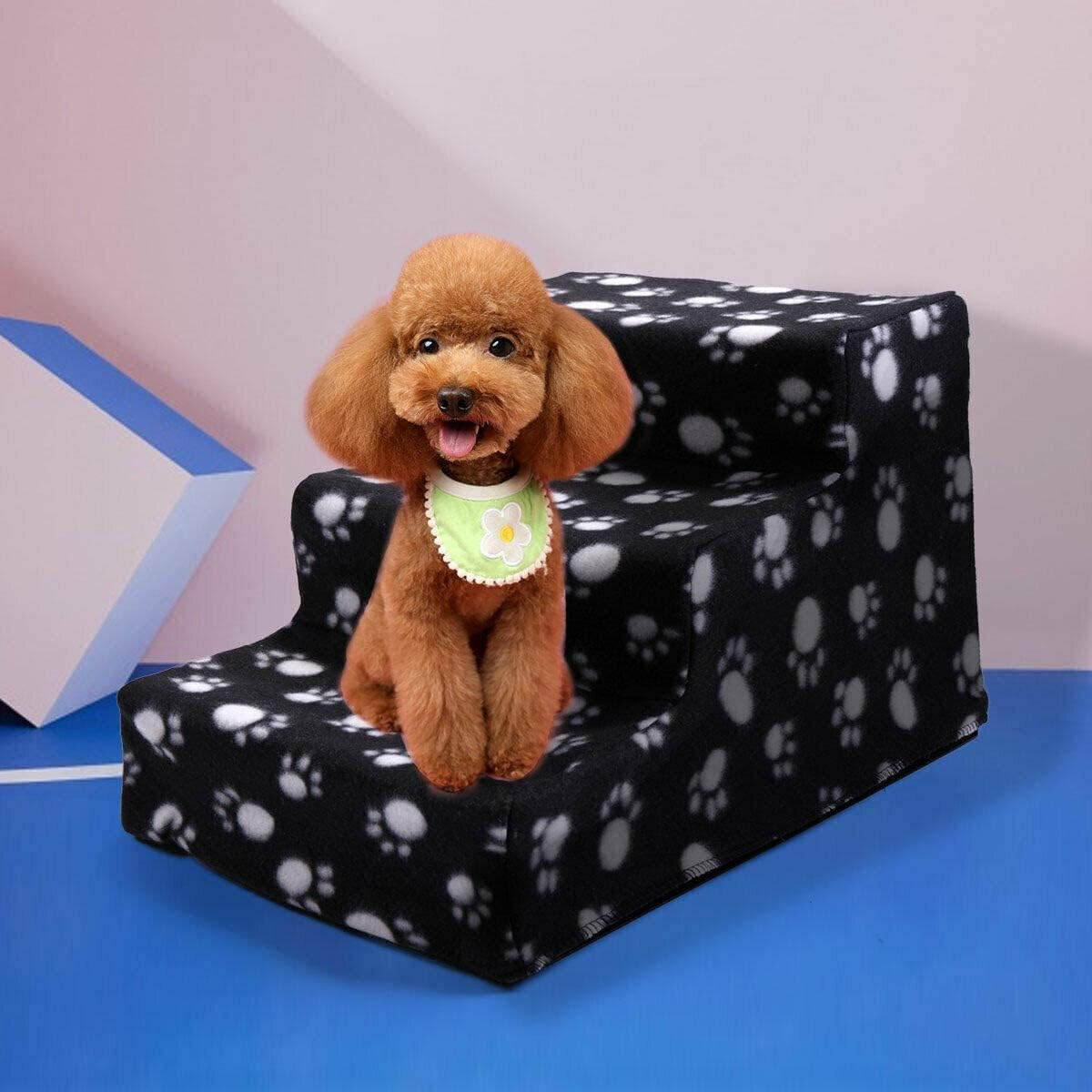 LEDON 3 Steps Pet Stairs Portable Cat Dog Ladder Step Ramp Pup Play/Tennis Ball Toy Lightweight Indoor Support for Senior & Arthritic Pets