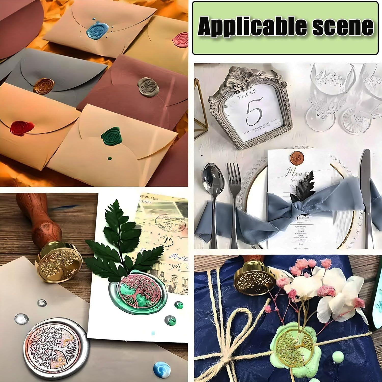 Mytoau12Pcs Wax Seal Stamp Set,12 Styles Sealing Wax Stamp Heads & 1 Pcs Brown Wooden Handle,Vintage Brass Head Sealing Stampers Various Patterns for Envelopes Invitations Cards Gifts Decoration