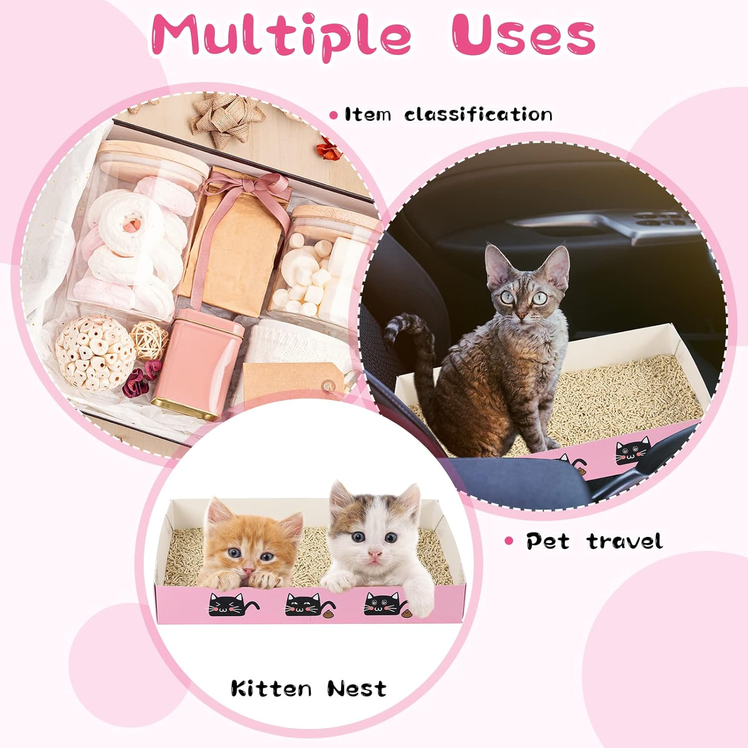 30 Pack Disposable Cat Litter Box Foldable Paper Kitty Tray 13.8X10X2 in Small Lightweight Cardboard Box Water Proof for Indoor Low Entry Easy Disposal Non Clumping Nice Absorption Portable (Pink) image number 4