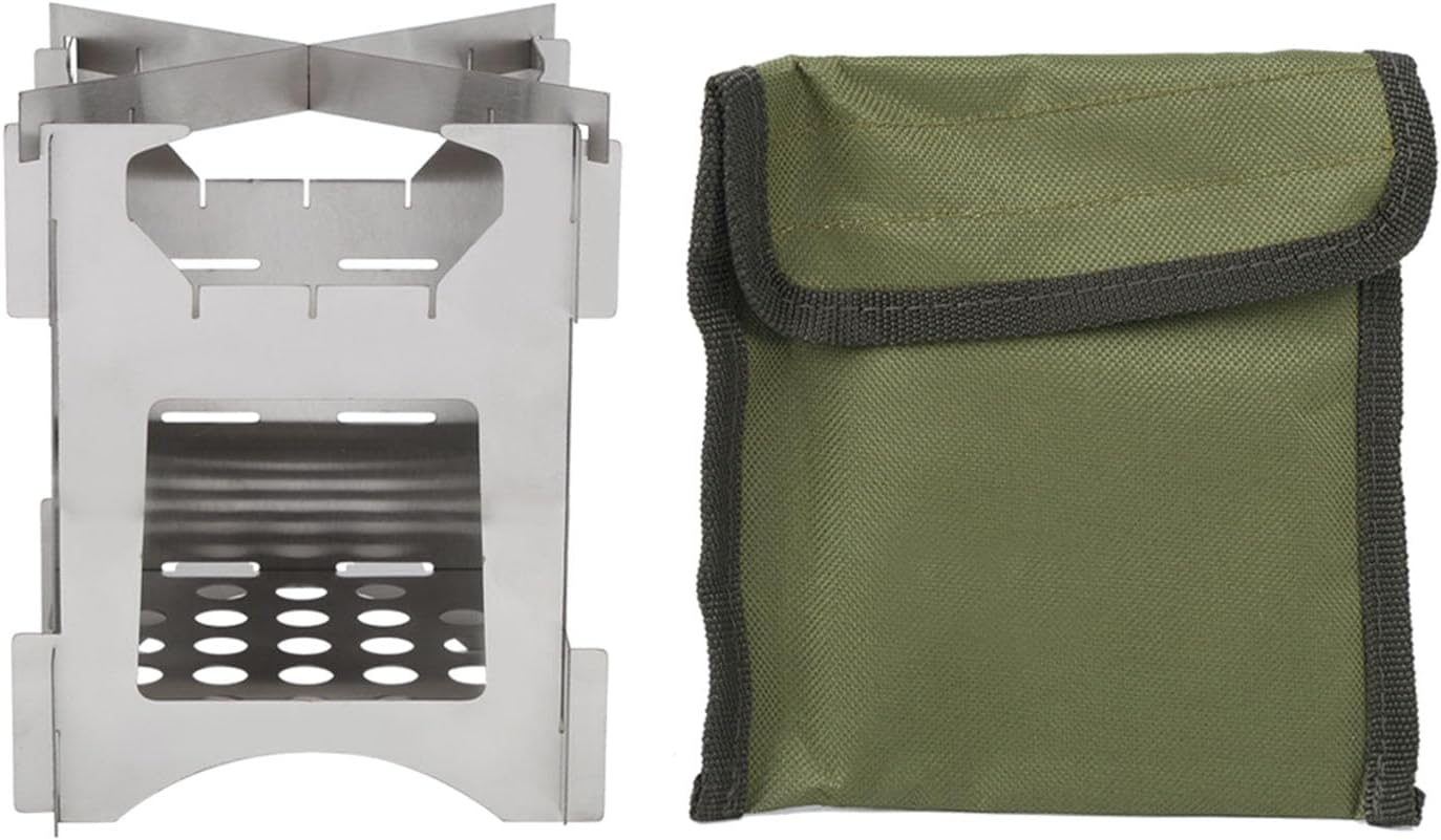 Camping Stove Portable Stainless Steel Folding Wood Burning Stove Mini Cooker with Canvas Bag for Outdoor Camping Travel Hiking Picnic image number 4