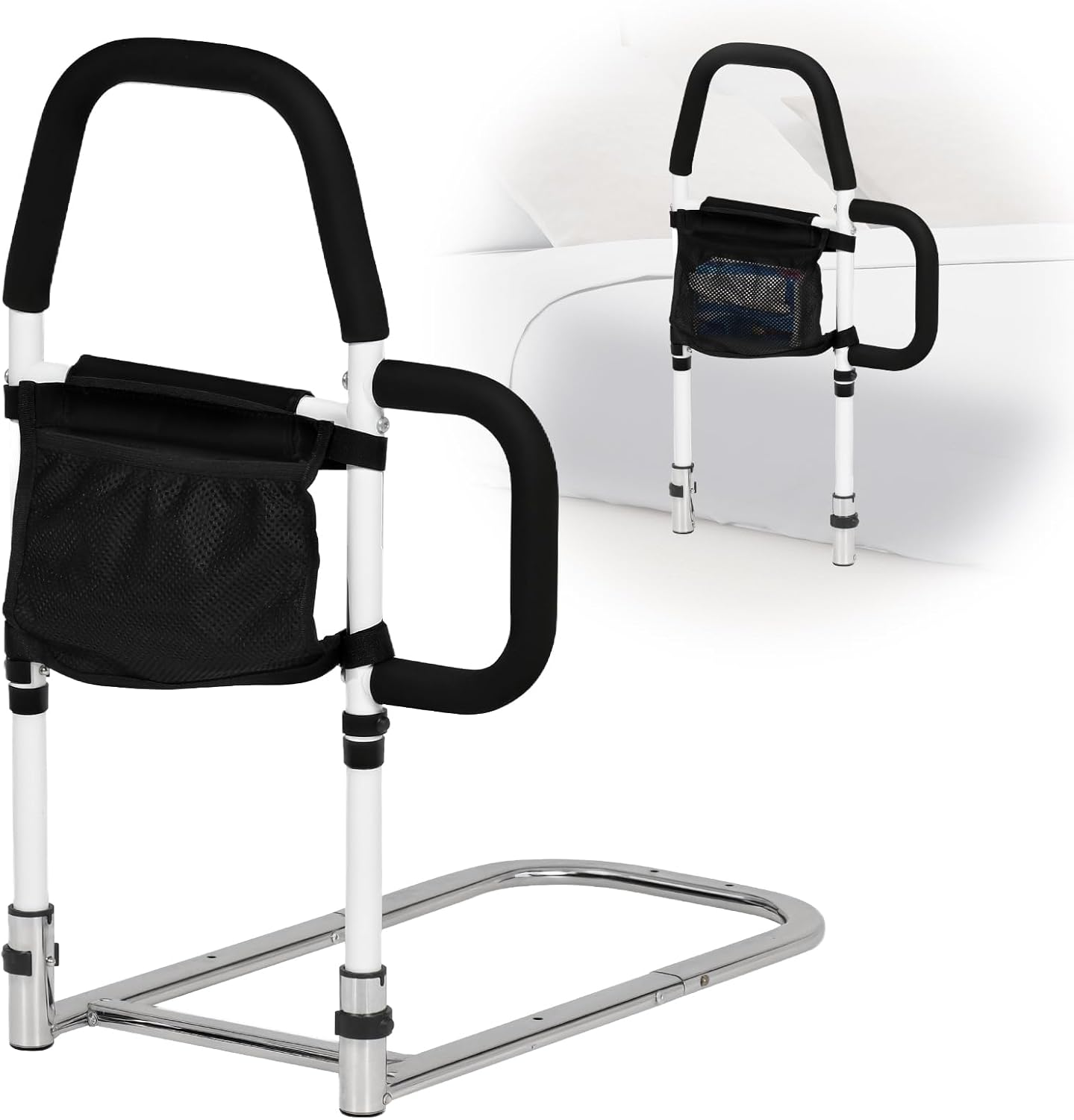 Kokorona Bed Rail for Elderly Adults, Bed Assist Rail for Seniors with Dual Grab Handles, Side Bed Guard Rails with Storage Pocket, Safety Bed Rail under Mattress, Loading 136KG image number 1