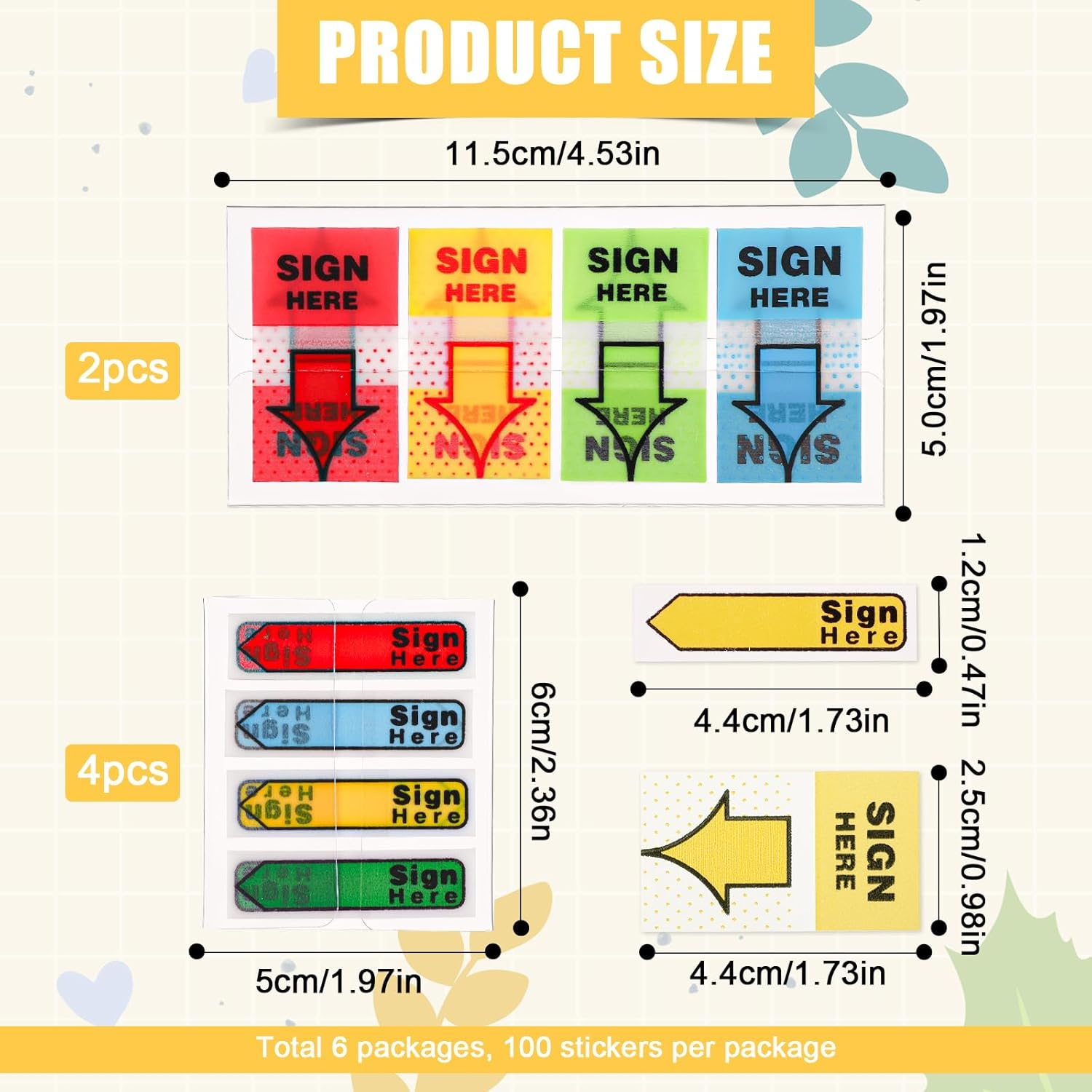 600Pcs/6 Packs Sign Here Tabs, Arrow Labels Stickers Sign Here Flags Sticky Signature Tabs Adhesive Message Post Tags for Documents Notebooks Home Office School Supplies (Red 2)