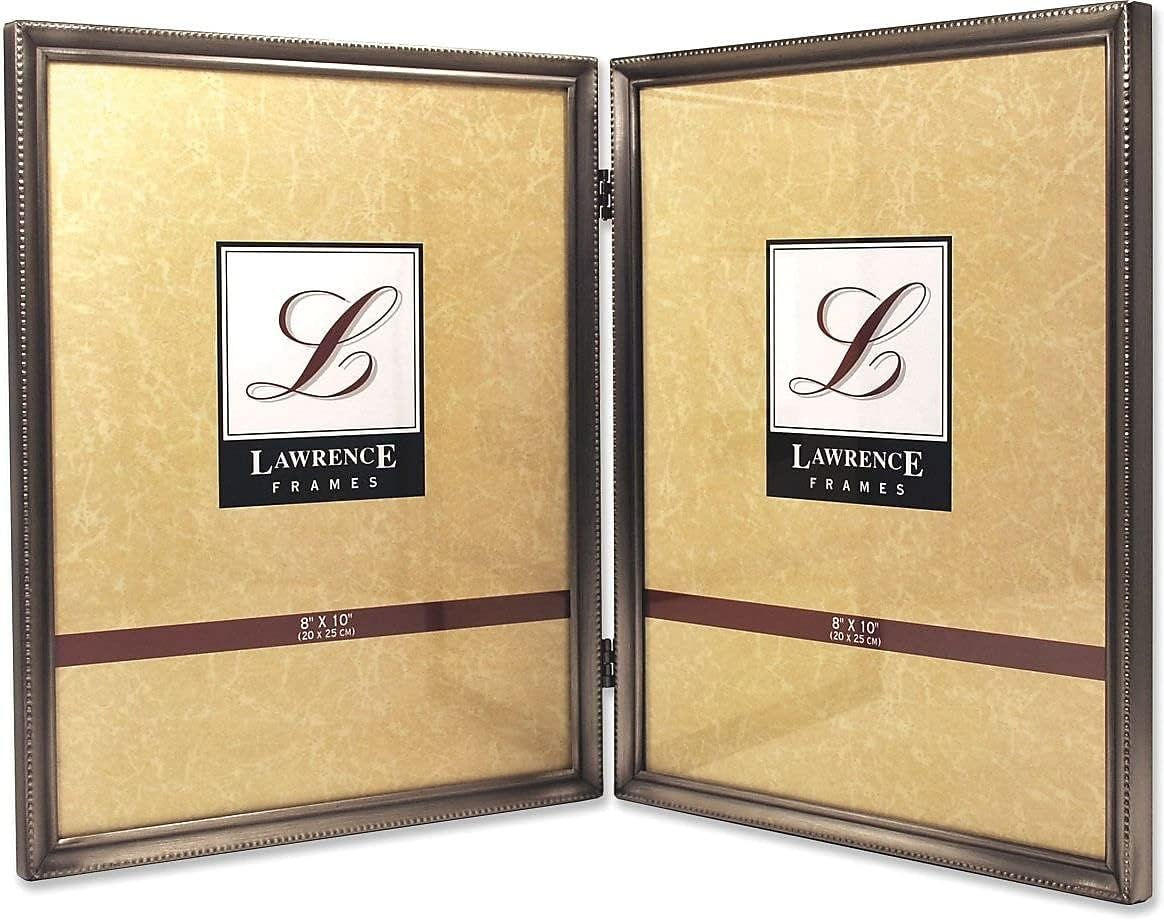 Lawrence Frames Antique Pewter 8X10 Hinged Double Picture Frame - Bead Border Design image number 3