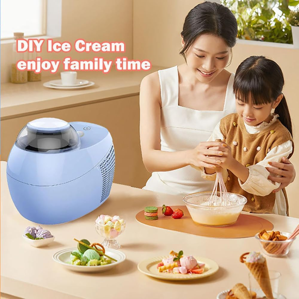 Ice Cream Maker, Frozen Fruit Ice Cream Machine, Home Kitchen Automatic Portable Counter Top Electric Ice Machine, Make Delicious Ice Cream in 90 Minutes for Dessert Make Blue image number 3
