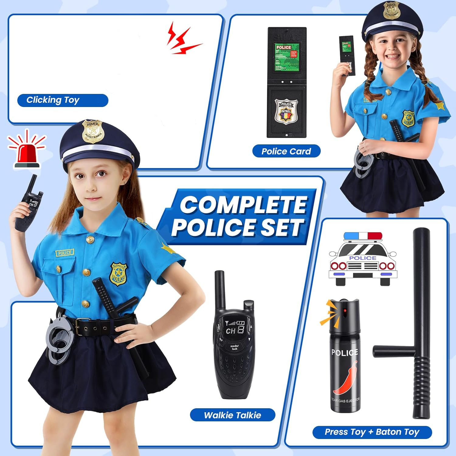 Halloween Costume for Kids,Police Costume for Girls,Police Officer Costume for Girls, Kids Cop Costume Role Play Kit