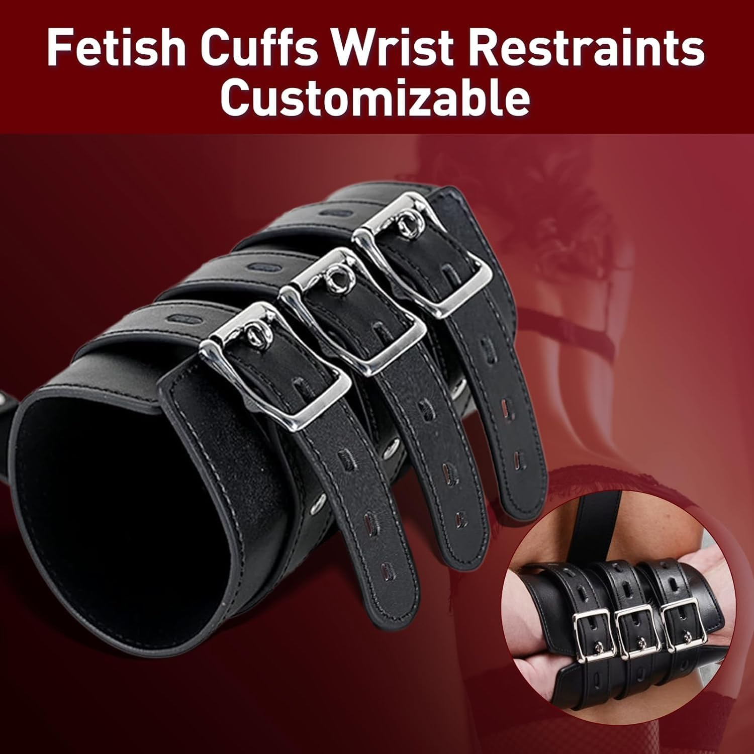 BDSM Bondage Sex Toys for Couples, Sex Restraints Bondage Handcuffs, Adjustable Sex Cuffs Sex Restraints Straps Arm-Wrist, Restraint Set Adult Sex Toys Couple (Black) image number 6