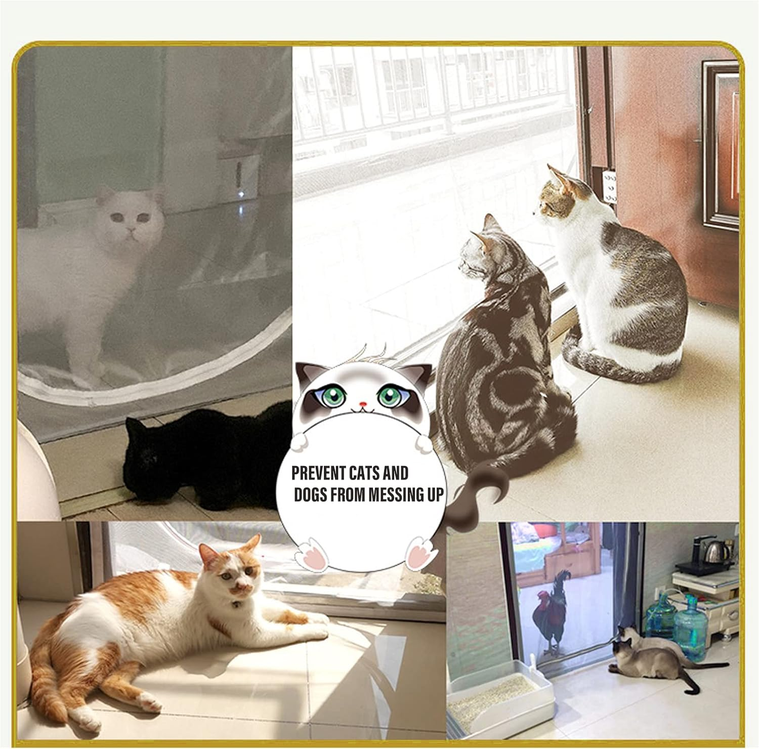 Cat Resistant Mesh Screen Door, 38" X 83" with Zipper Stop for Pets, Thickened Pet Screen for Home Bedroom, Living Room