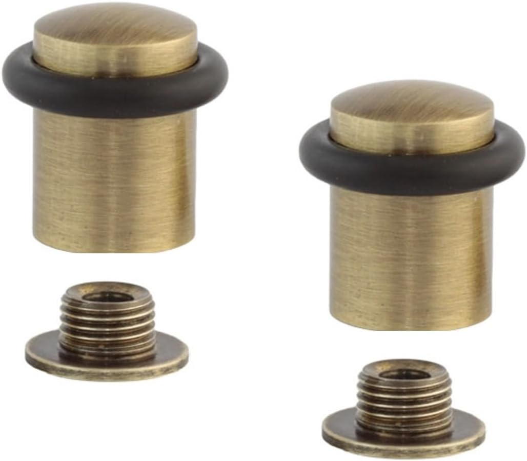 EVI | Pack of 2 Door Stops | 20X29.5Mm | Threaded Base | Black Natural Silicone Rubber | Satin Matte Finished Brass | Includes Tools | Model I-108