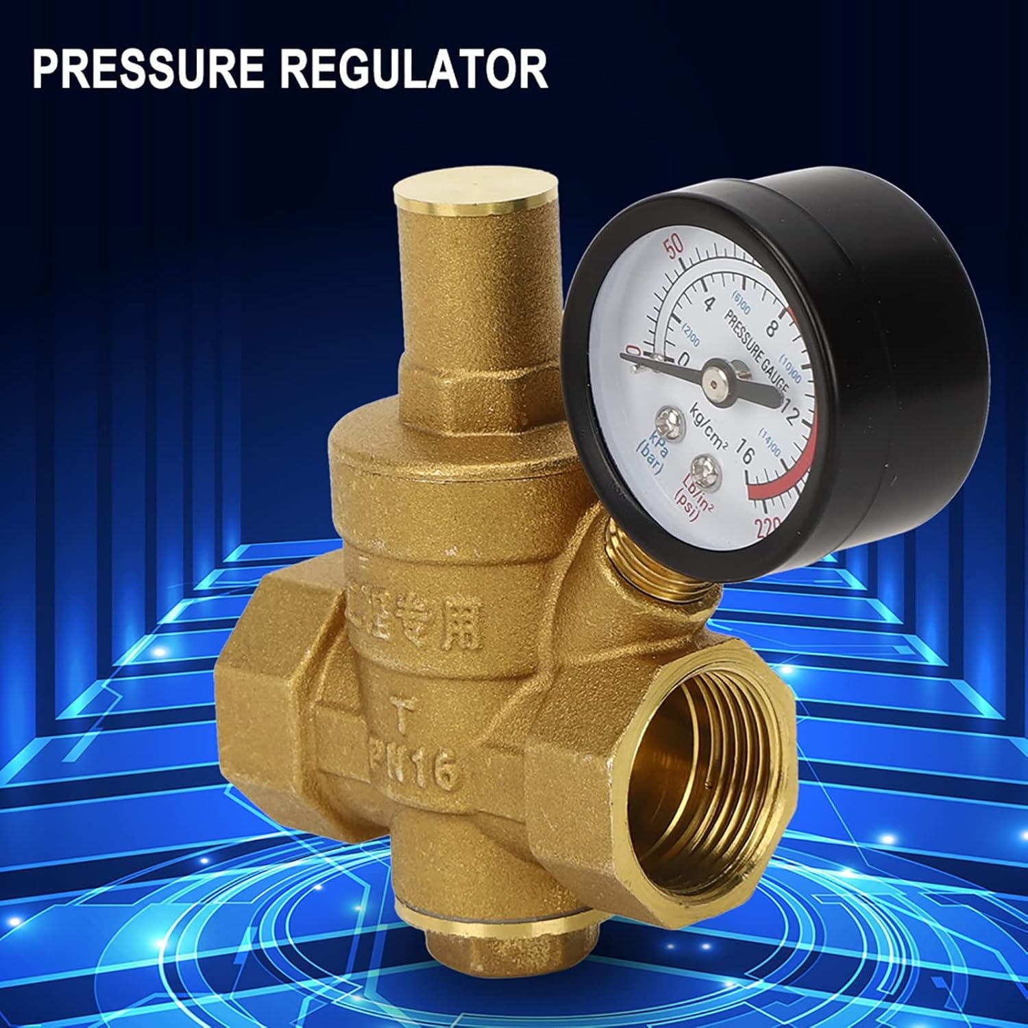 DN20 Brass Adjustable Water Pressure Regulator Valve with Pressure Adjustment Knob Meter for RV Travel Trailer