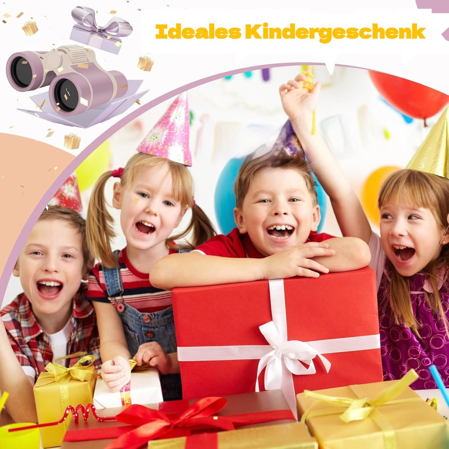 Binoculars for Children, Children'S Binoculars Toy for 3 4 5 6 7 8 Years Boys and Girls Set with Magnifying Glass & Compass - Birthday Gifts Outdoor Toy for Children Aged 3-8 Years (Pink) image number 3