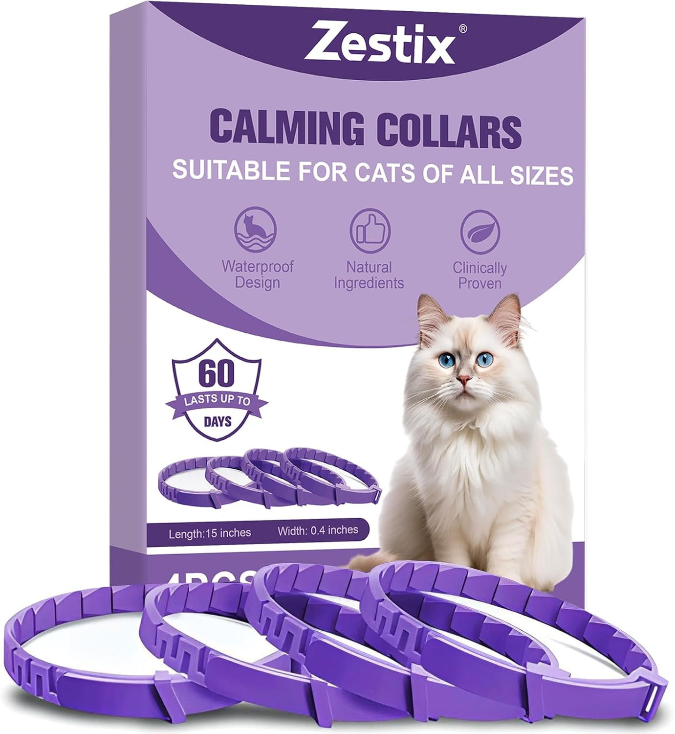Cat Calming Collar with Pheromone & Lavender, Adjustable Waterproof Design, 30-Day Anxiety Relief, 4-Pack for Multi-Cat Stress & Travel image number 5