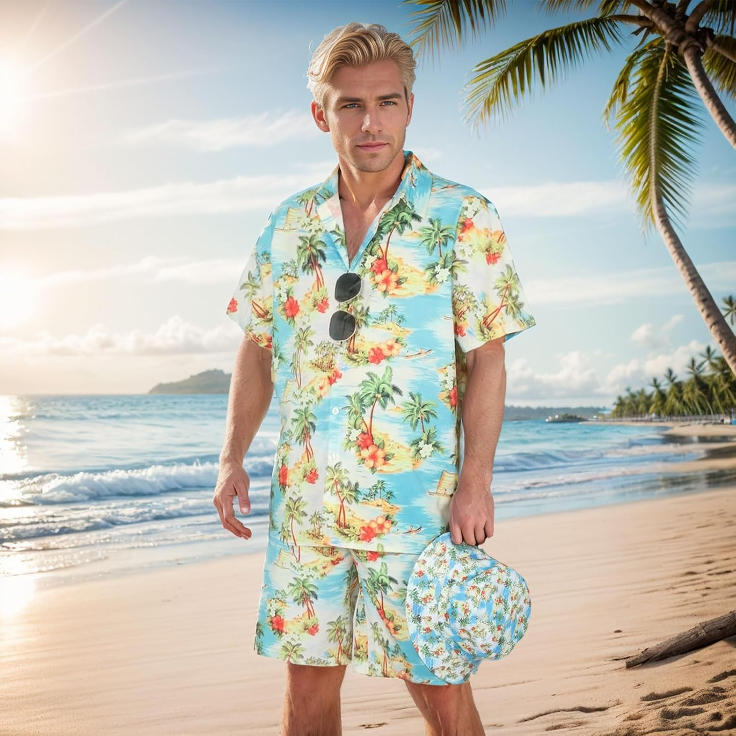 80S 90S Hawaiian Shirt for Men, 80S 90S Costume Set Men for Carnival Summer Party Outfits image number 4