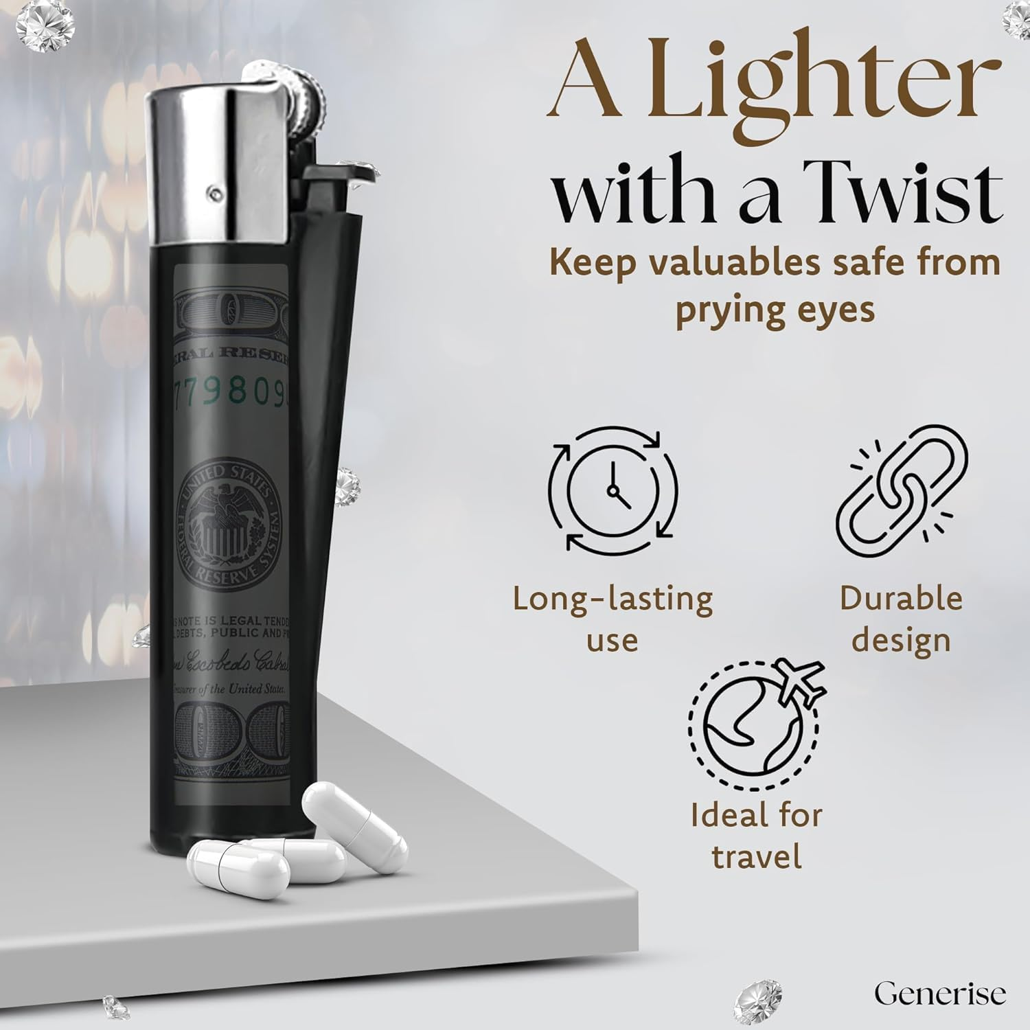 Genrise Stash Lighter Secret Stash Diversion Lighter with Hidden Storage Secret Compartment Safe for Diversion and Hiding Private Items at Home, Festivals, Car, Travel Etc (Black) image number 3