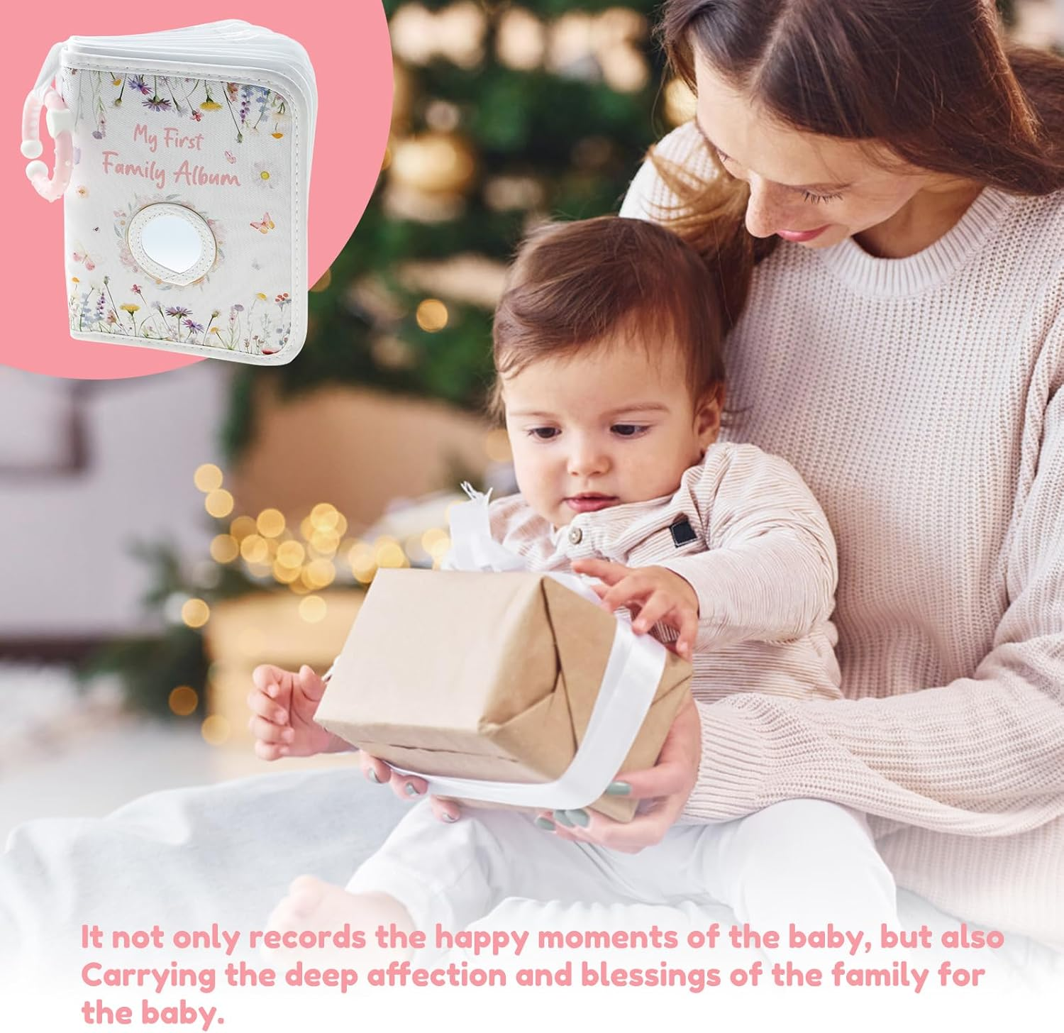 DJAPWPX Baby Photo Album with Hook Mirror, Newborn First Family Photo Album for Baby Hold 17 Photo Present for Newborn Family image number 1