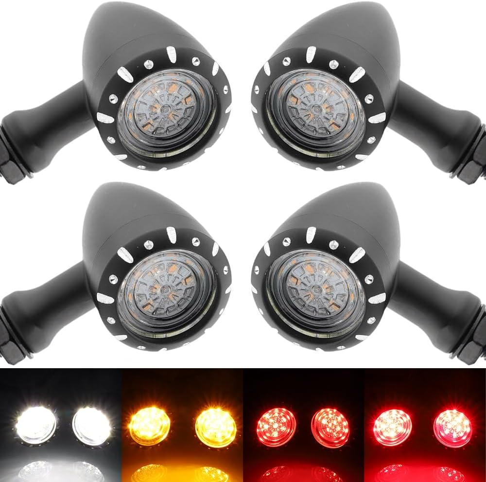 TSUNG 2PCS Motorcycle Rear Turn Signals LED Bullet SMD Blinkers Brake Tail Light Amber Red Indicators for Cruiser Chopper Bobber Cafe Racer Street Bike (SMD Led-4Wire Black)