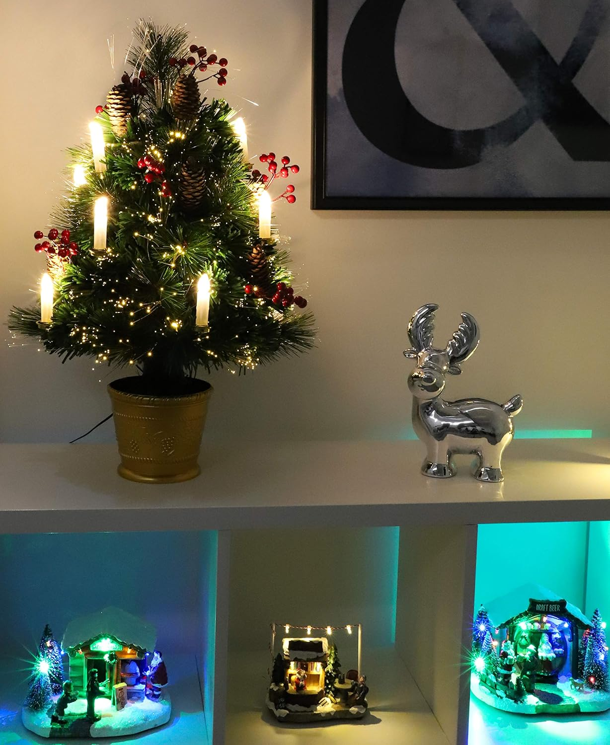 Christmas Concepts&reg; 2Ft (60Cm) Green Fibre Optic Pine Christmas Tree with Cones, Red Berries and LED Candles image number 3