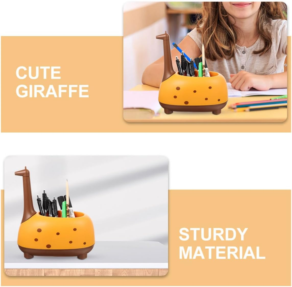 HYTROVE Cartoon Giraffe Pen Holder Desk Organizer Multiple Compartments for Classroom and Office Supplies Cute Storage for Pens and Stationery Adorable Kawaii Decor image number 4