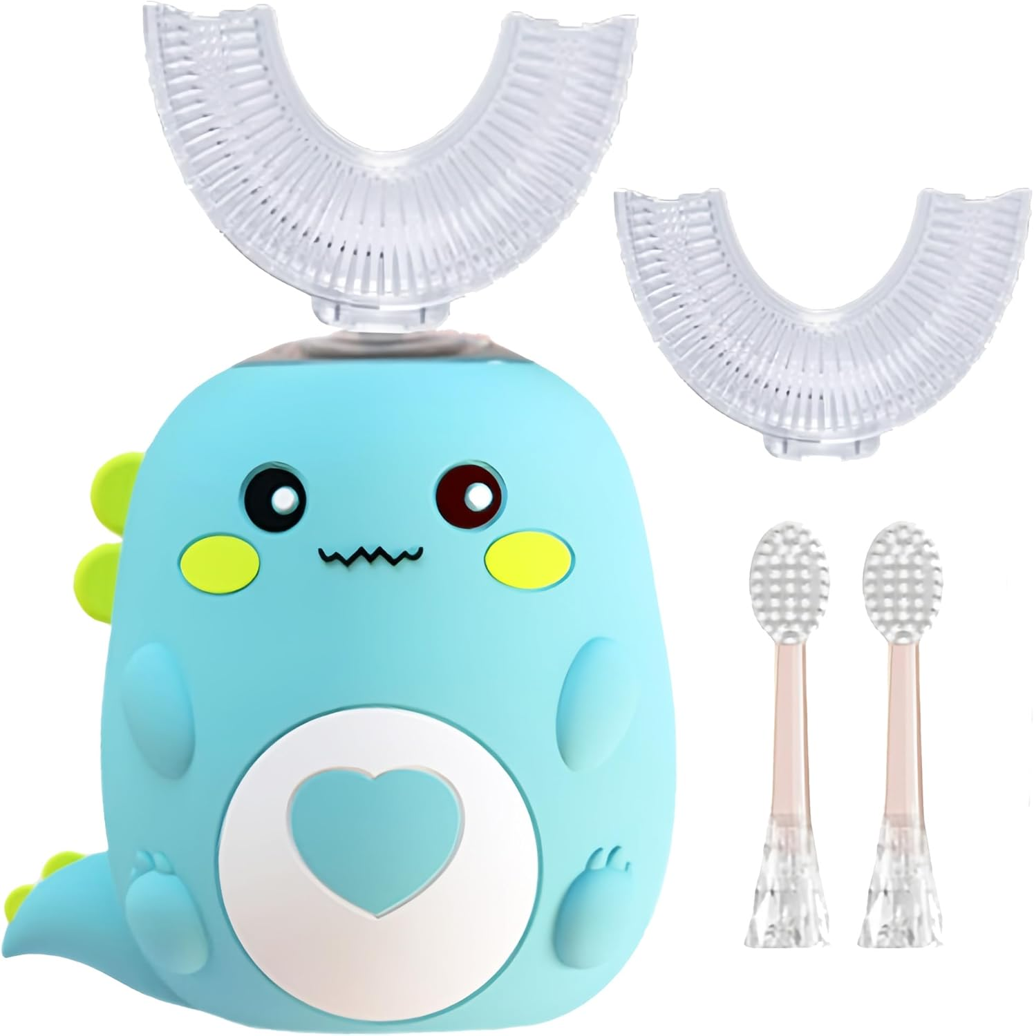 PLAYIKO Kids U Shaped Electric Toothbrush with 4 Brush Heads, 360&deg; Sonic Automatic Toothbrush with 3 Cleaning Modes, IPX7 Waterproof Cartoon Dinosaur Design (Ages 2-12)