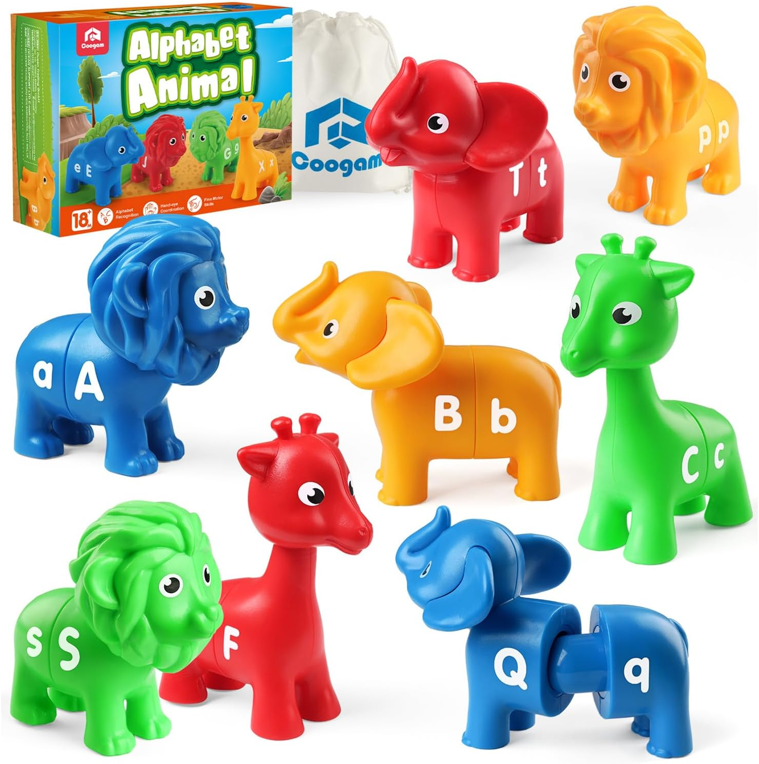 C COOGAM Matching Letters Fine Motor Toy,13 PCS Double-Sided ABC Dinosaur Alphabet Match Game with Uppercase Lowercase,Preschool Educational Montessori Learning Toys for Toddlers Puzzle106-Eu image number 1