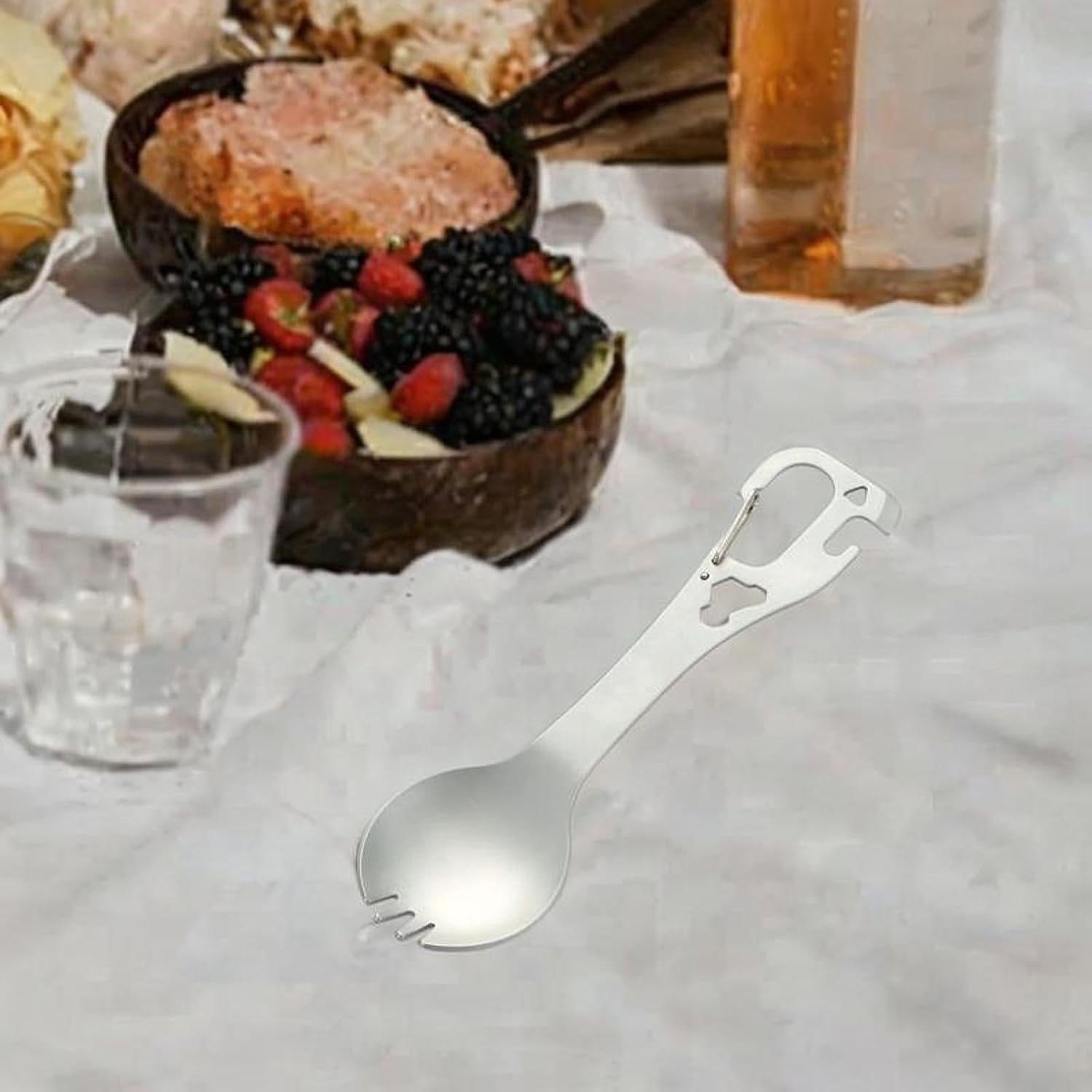 Eigell Camping Fork Spoon Outdoor Gear Can Opener Utensils for BBQ Hiking Fishing, Silver image number 5