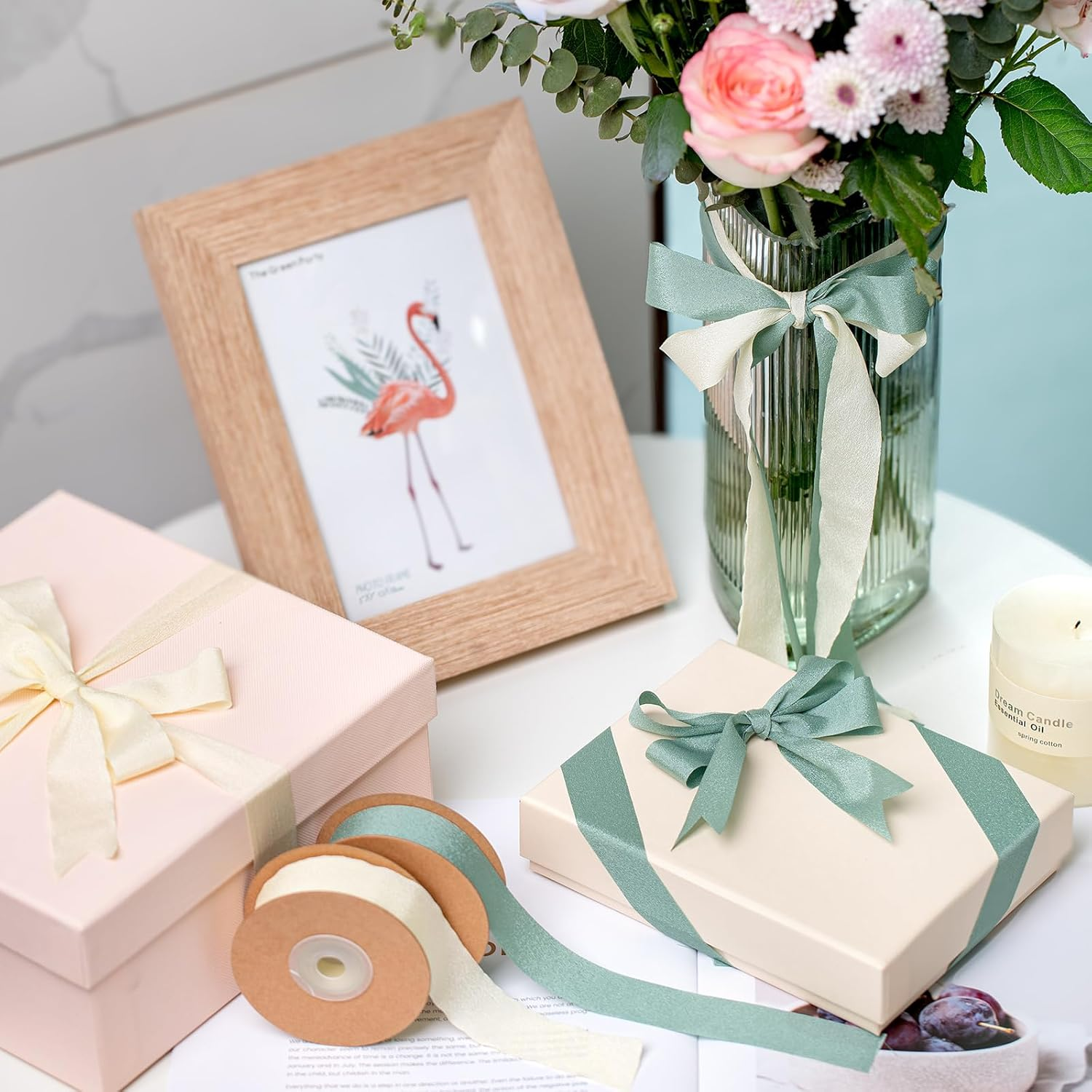 Ivory Ribbon Ribbon for Gift Wrapping Ribbon for Flower Bouquet Silk Gift Ribbon Beige Ribbon - Brown image number 2