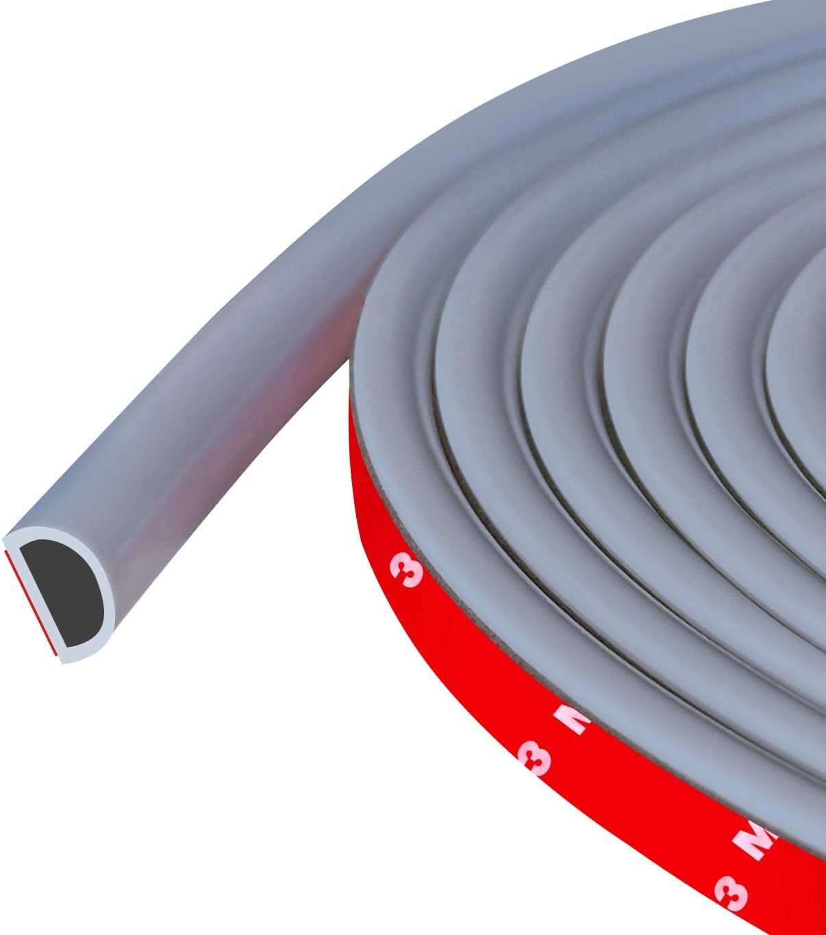 Weather Stripping Door Seal, Self Adhesive Silicone D Shaped Weather Strip, Door Seal Strip for Door Frame/Window Seal, 20Ft, Grey (3/8" W &times; 1/4" T)