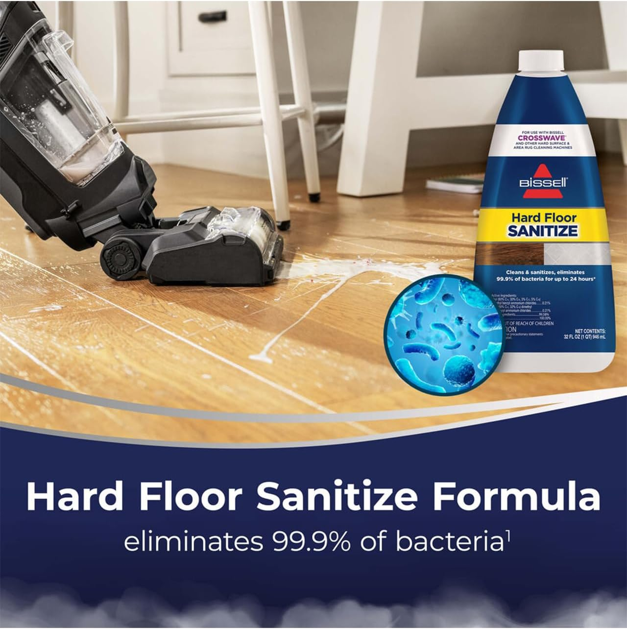 BISSELL Crosswave Hydrosteam 3517F | Vacuum, Wash & Steam at the Same Time with Hydrosteam Technology, Tangle-Free Brush Roll, Self-Cleaning Cycle, & Hard Floor Sanitise Formula Included image number 3