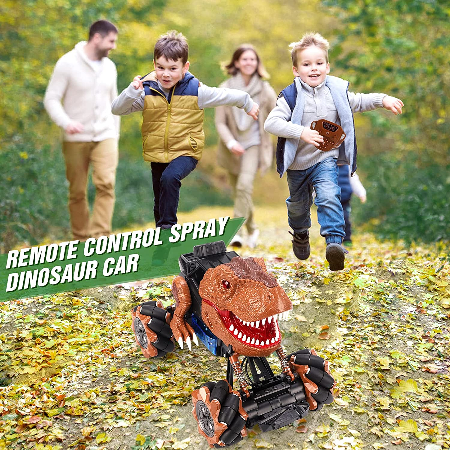 REMOKING Remote Control Dinosaur Toys,Dinosaur Car Kids Toy with Drift Stunt,Spray,Led Lights,Roaring,4X4 RC T-Rex Dinosaur Trucks for 6-12 Year Old Boys Girls, Birthday Gifts for Children image number 1