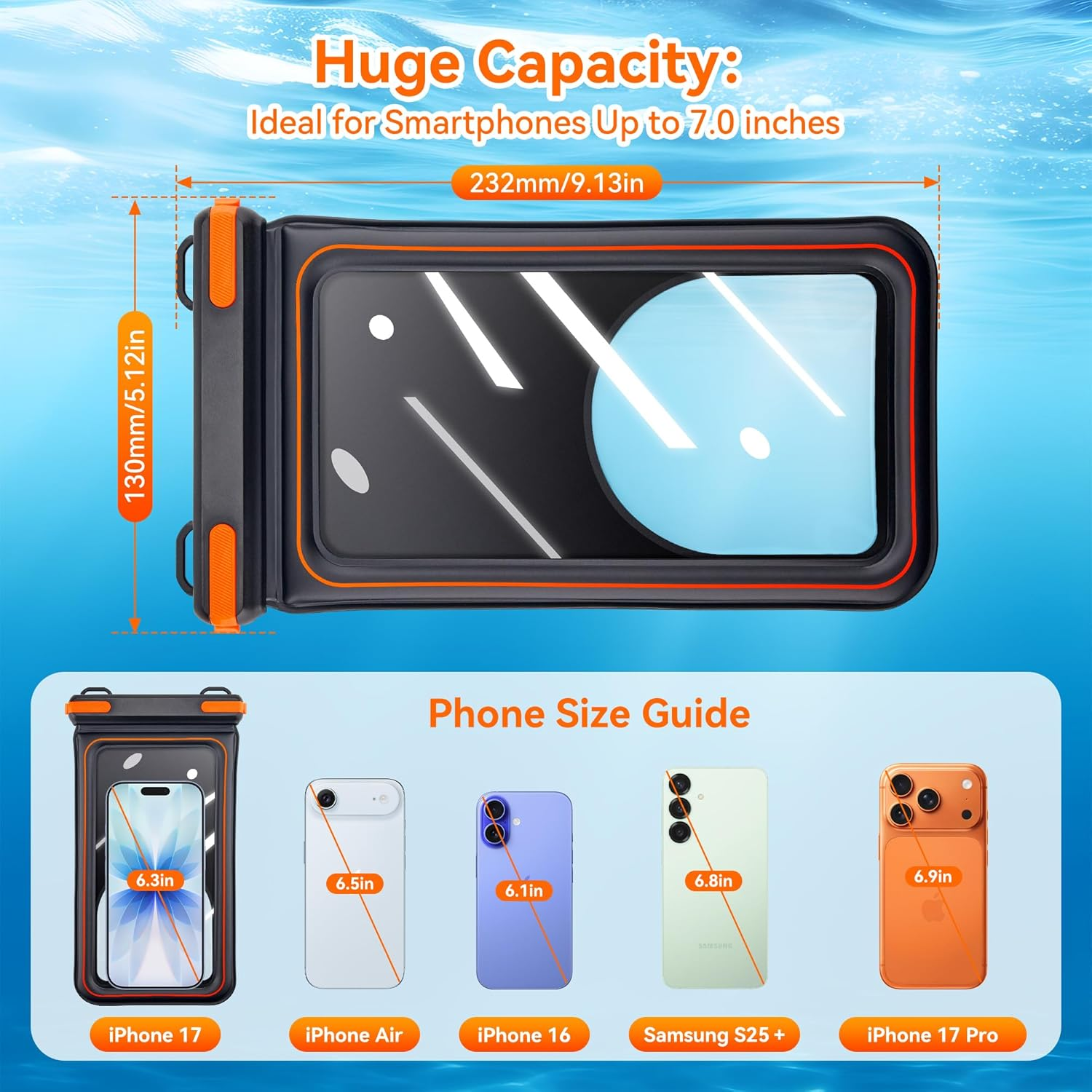 Citymore Universal Waterproof Phone Pouch,Ip68 Waterproof Floating Phone Case,Cell Phone Dry Bag for Beach, Protector for Iphone 17 16 15 14 13 12 11 Pro Max plus Air, Galaxy S25 S24, 4-7" - White image number 3