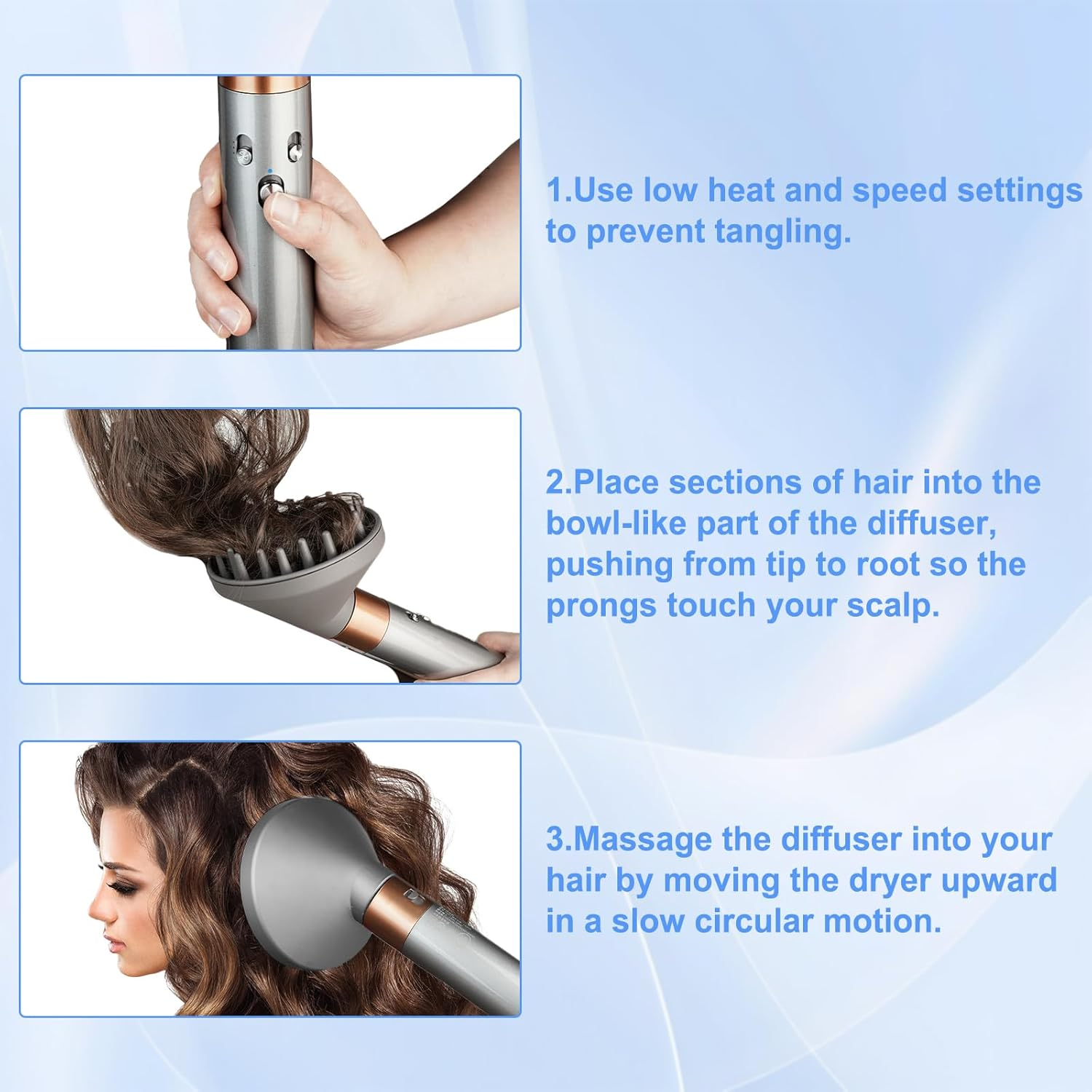 Hair Diffuser Attachment for Dyson Airwrap, Upgraded Diffuser Nozzle Compatible with Airwrap Styler, Curl-Defining Attachment for Wavy Curly Coil Hair, for Replacement Part NO.973365-01, Grey image number 6