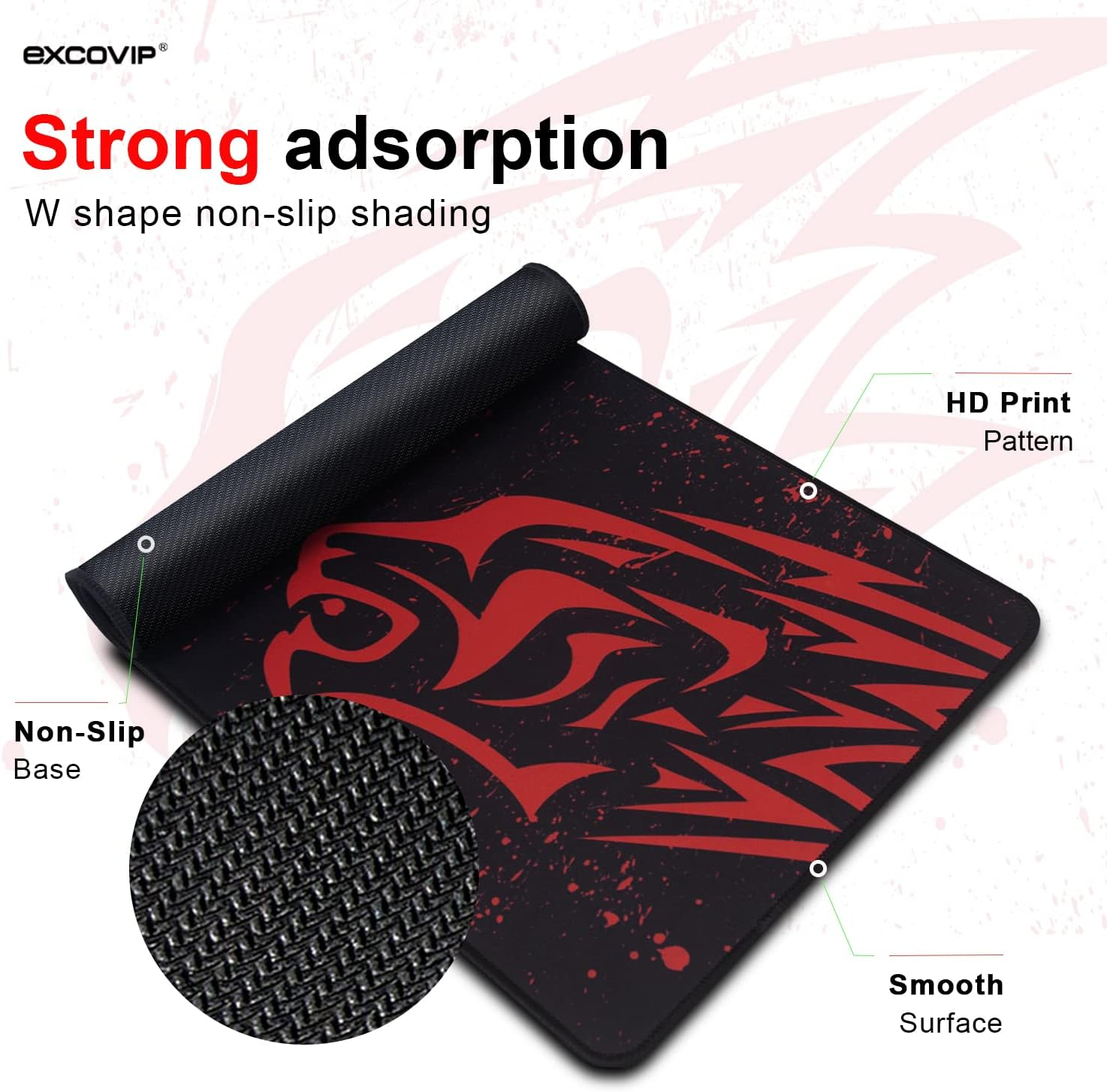 Excovip Gaming Mouse Pad with Durable Stitched Edges Computer Desk Pads with Non-Slip Rubber Base 31.4"X11.08" Big Mousepad Keyboard Mouse Mat Red Leopard 9192 image number 1