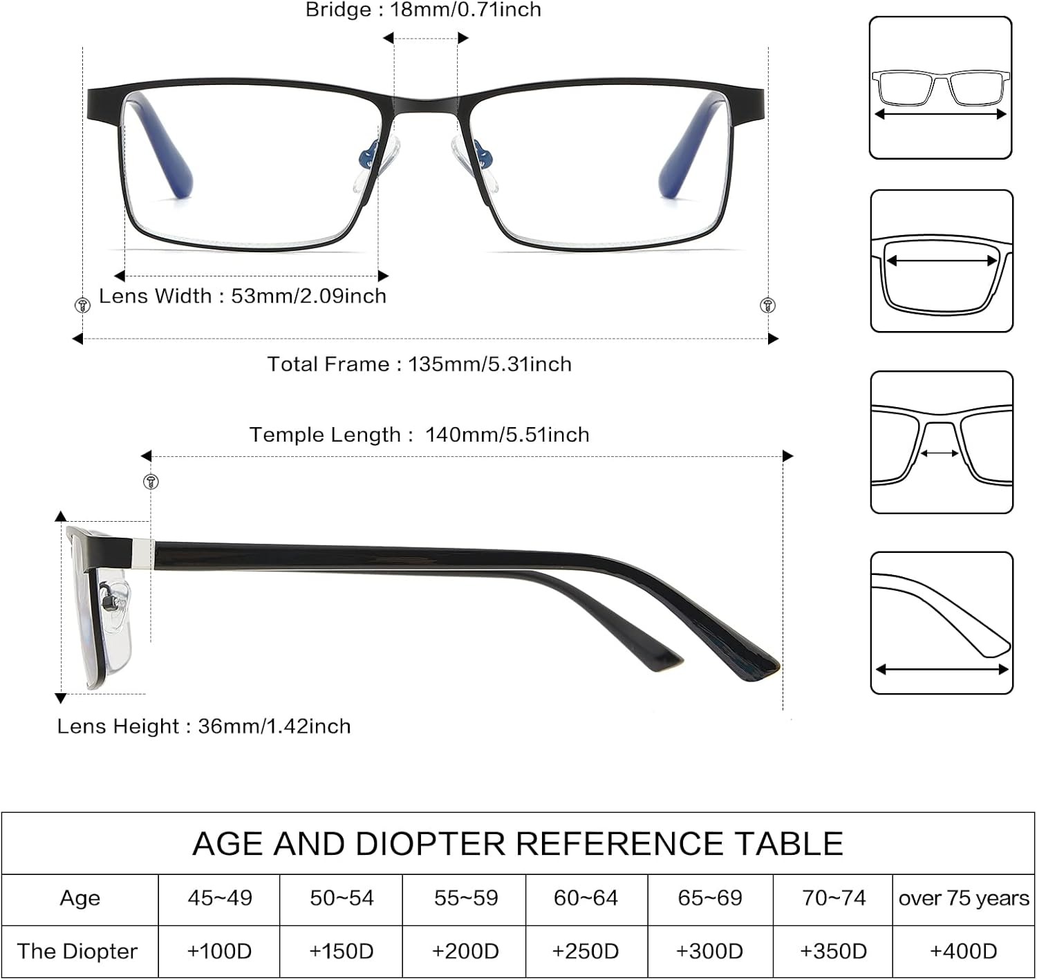 LKEYE Bifocal Reading Glasses Men Blue Light Computer Readers Clear Top Designer Metal Frame Fashion Spring Hinge Eyeglasses - 1.5 Diopters, Black  Anti-Gun image number 3