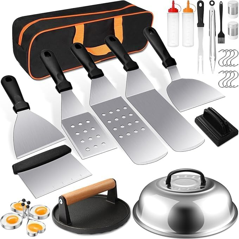 Griddle Accessories Kit, 29PCS Flat Top Grill Accessories Kit for Blackstone and Camp Chef, Griddle Spatula Set with Basting Cover, Enlarged Spatulas, Scraper for Outdoor BBQ