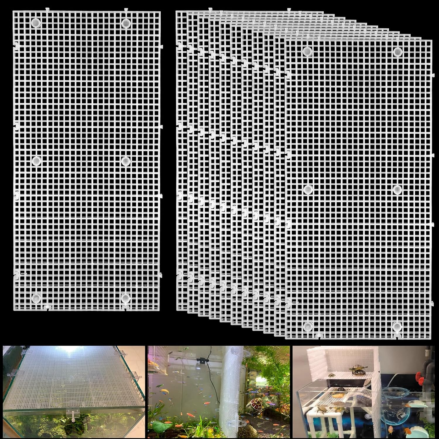 Plastic Egg Crate Grip Panel Fish Tank Divider Aquarium Divider Filter Bottom Fish Tank Isolation Board Egg Crate Tray (Black, 8Pcs 11.8X5.9 Inch with 0.15 Inch Hole)