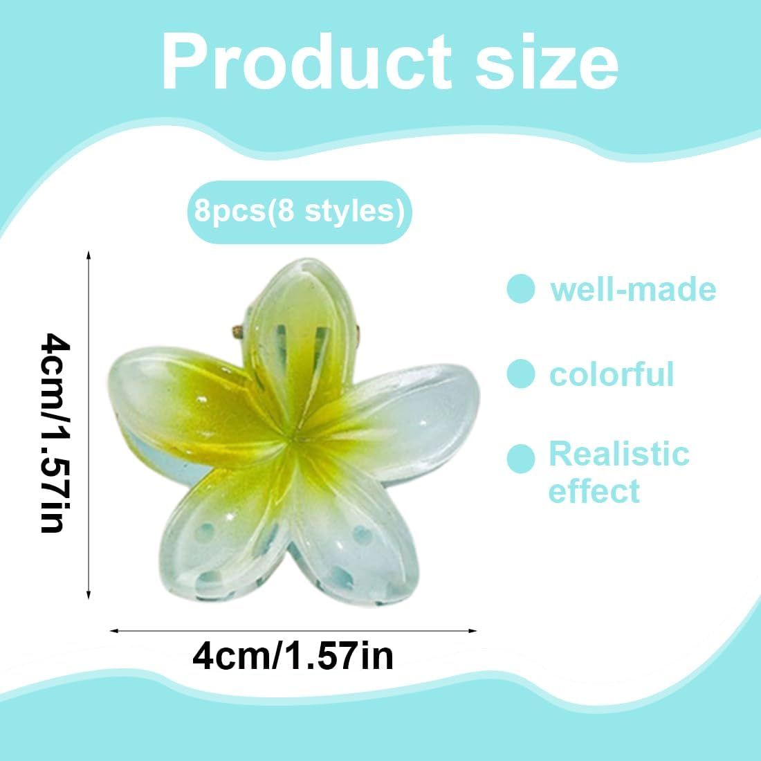 BCHKO Pack of 8 Flower Hair Clips Hair Clip Flower Hawaiian Flowers Claw Clips for Women Thick Thin Hair Styling Accessories (8 Colours)